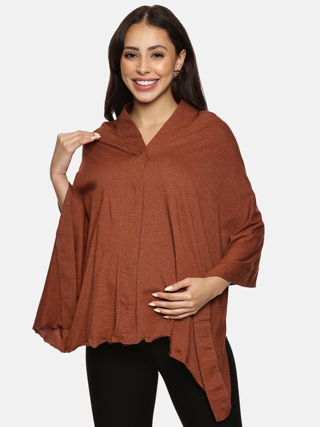 Nejo Shibori V-Neck Long Sleeves Maternity Poncho Sweater
