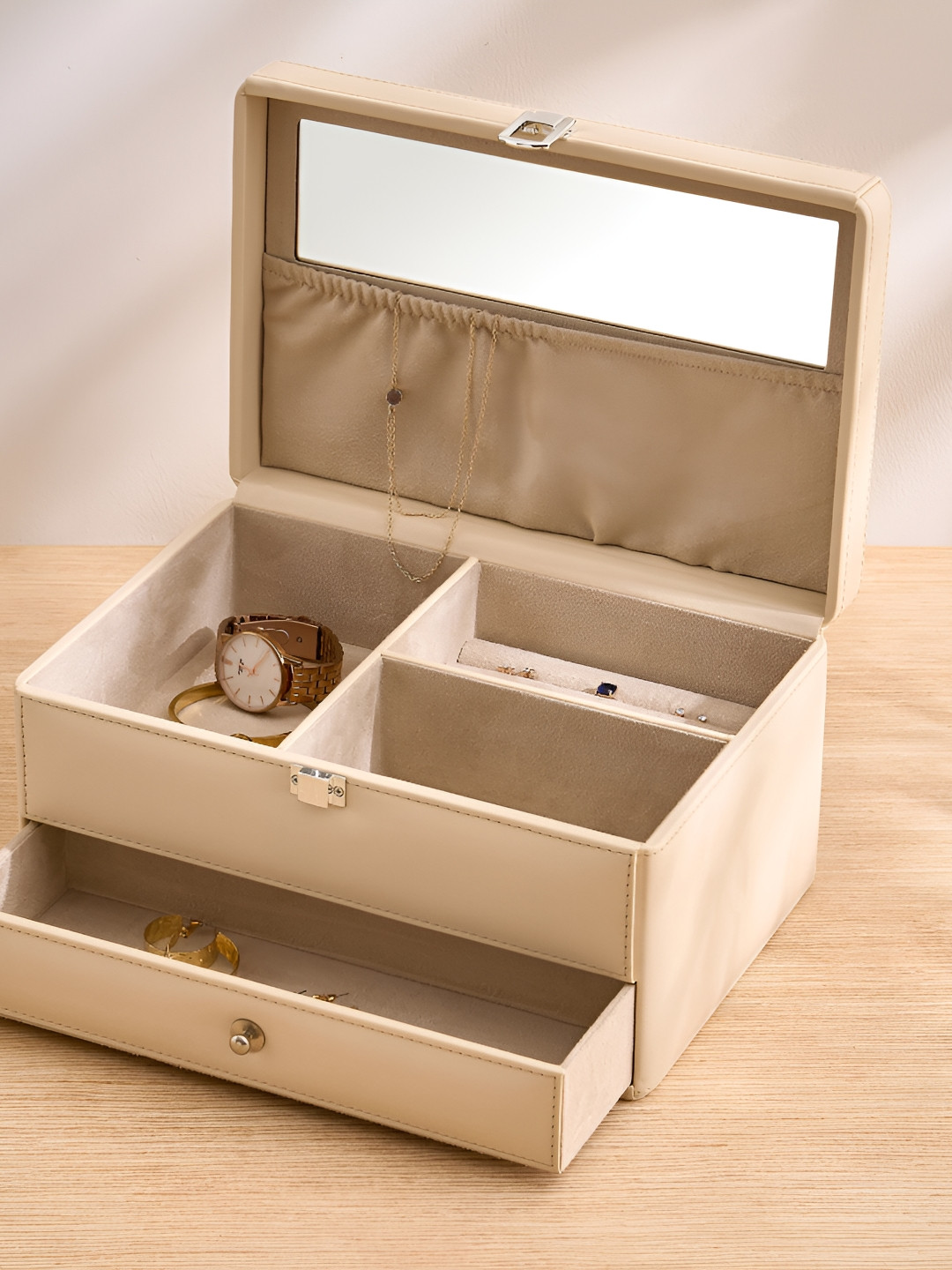 Home Centre Orion Elegance Beige Wooden 2-Tier Jewellery Organizer