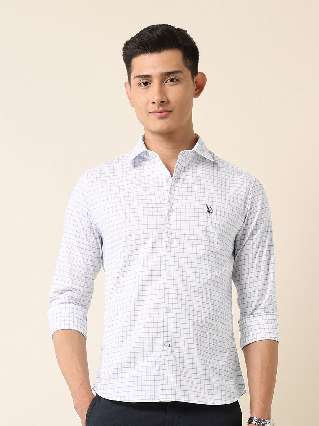 U.S. Polo Assn. Tailored Fit Graph Checked Spread Collar Casual Shirt
