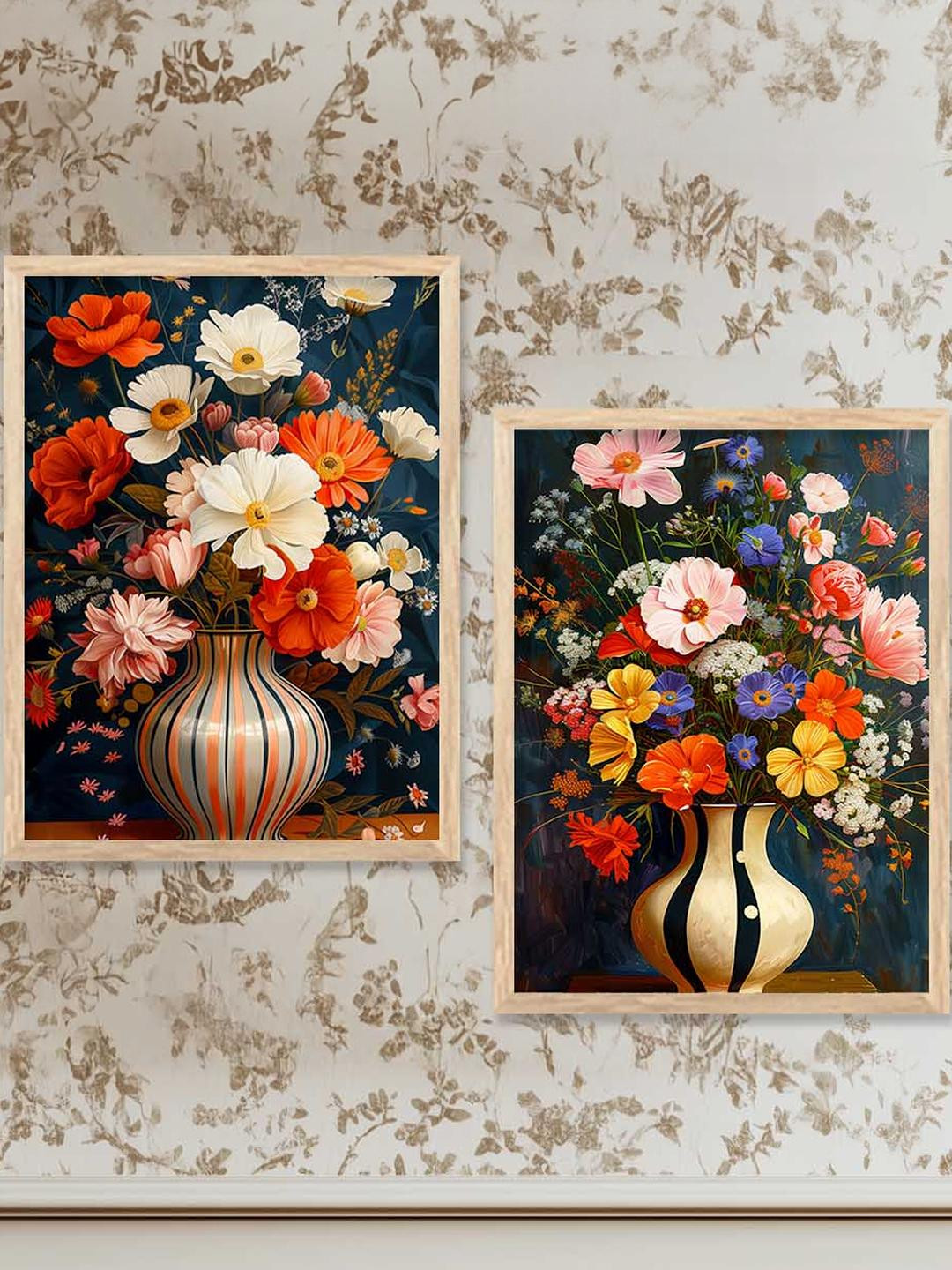 WALLLANE Multicoloured Set of 2 Piece Wood Floral and Botanical Wall Paintings