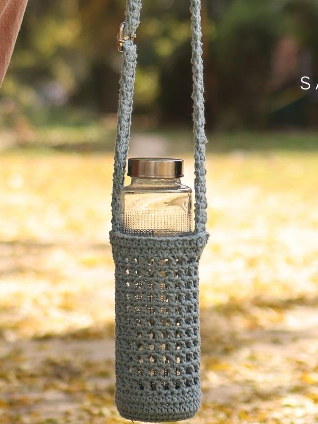 Sarmaya - The Handcraftes Tales Grey Handmade Crochet Sling Bottle Cover 1000ml