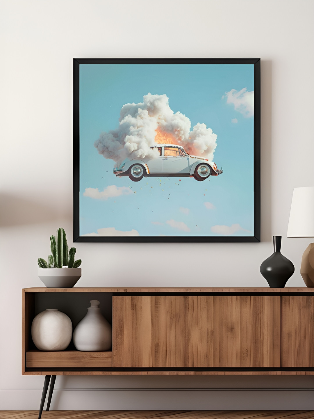 999Store Blue & White Car Printed Canvas Wall Art