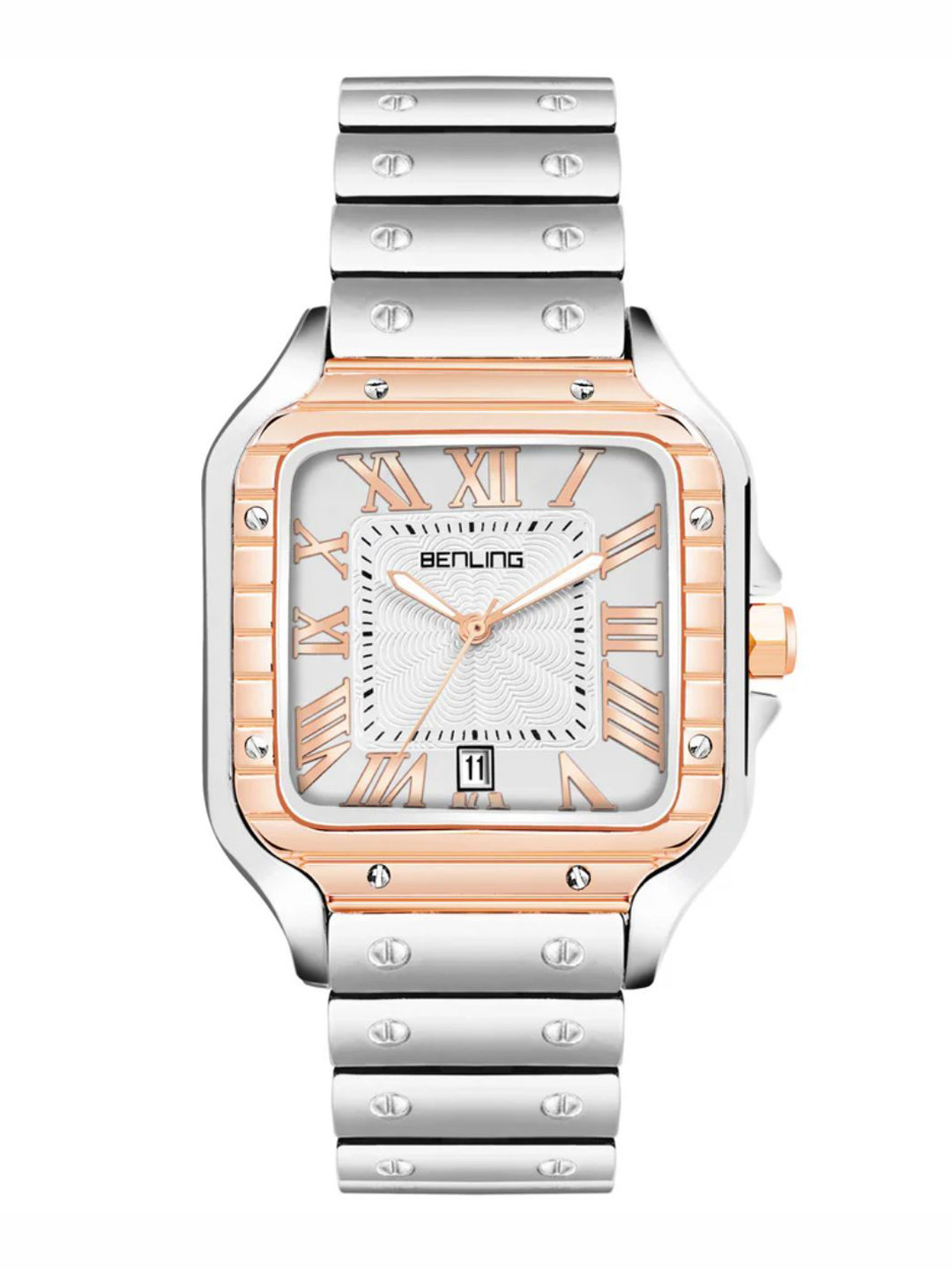 BENLING Men Dial & Stainless Steel Wrap Around Straps Analogue Watch BENL-0012-RGOLD-SLVR