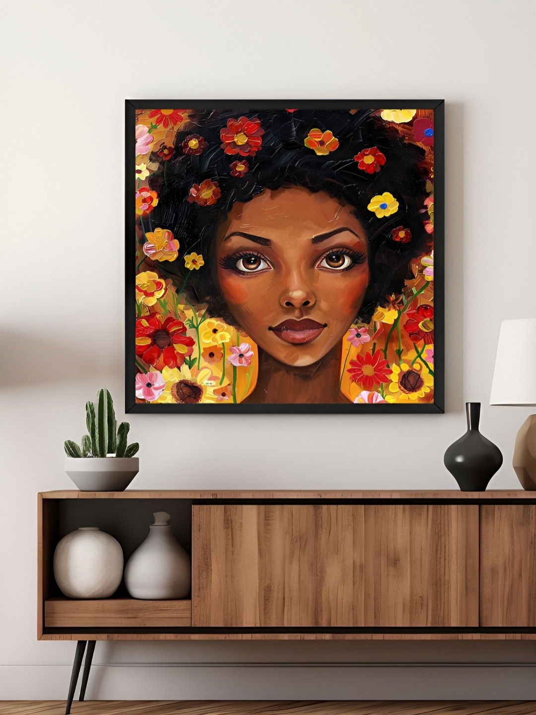 999Store Red & Yellow Woman Printed Canvas Wall Art