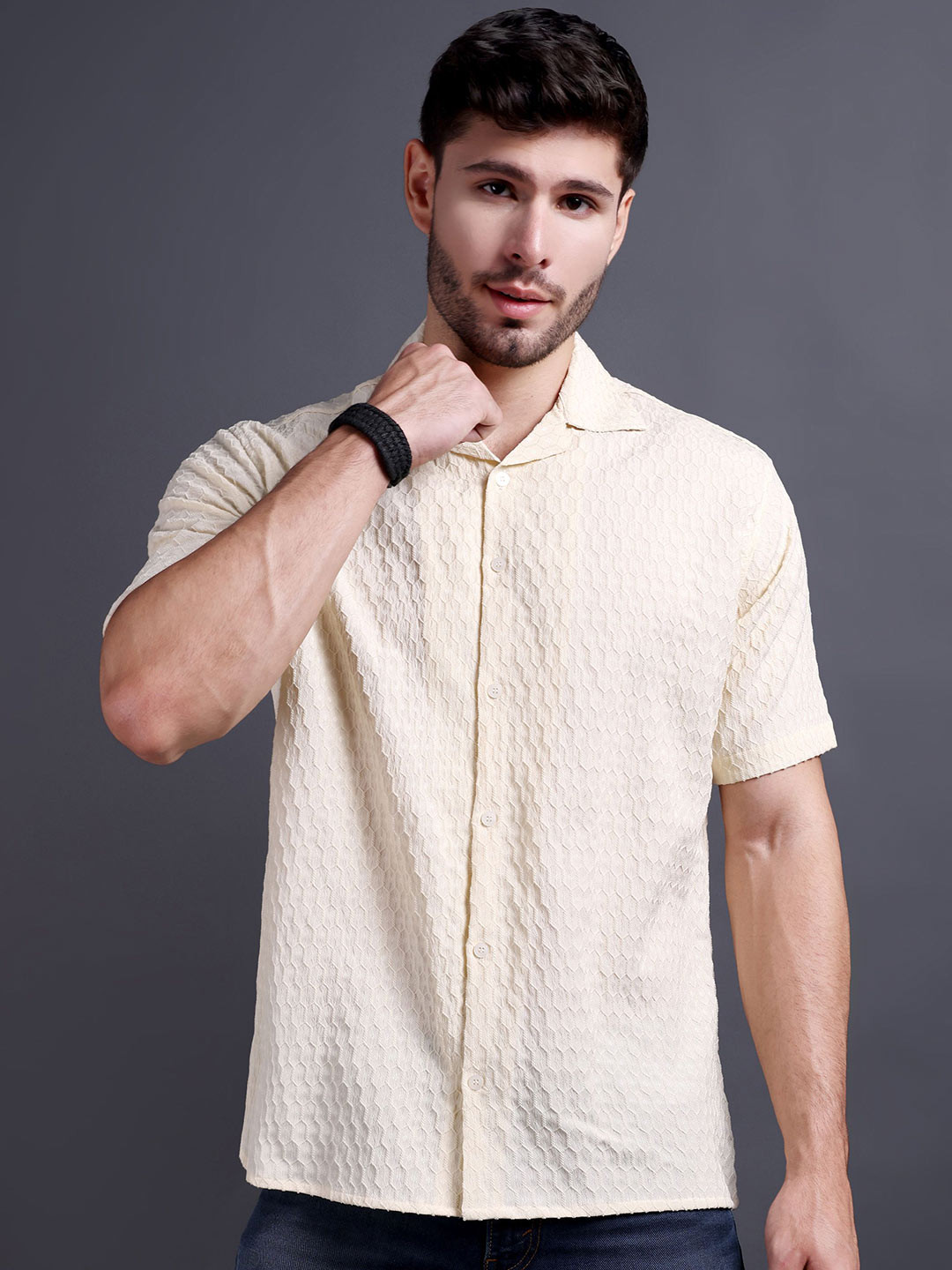 Mast & Harbour Standard Self Design Lapel Collar Shirt