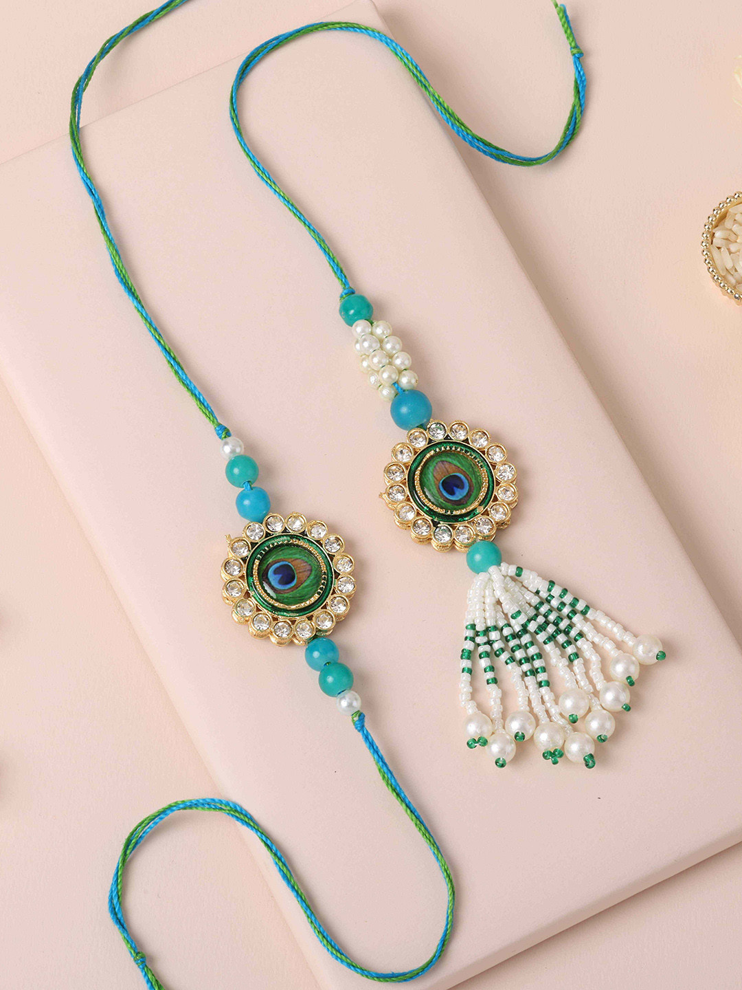 fnp Artificial Stones Studded And Beaded Sparkling  Bhaiya-Bhabhi Rakhi