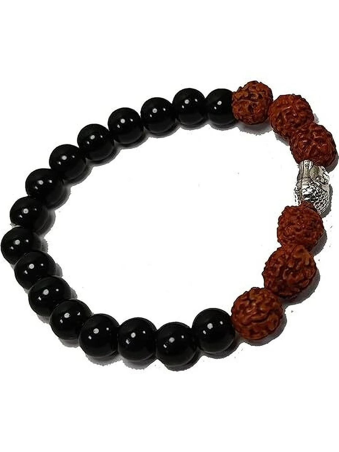 VIBESLE Unisex Black Crystals With Rudraksha Beaded & Buddha Head Bracelet