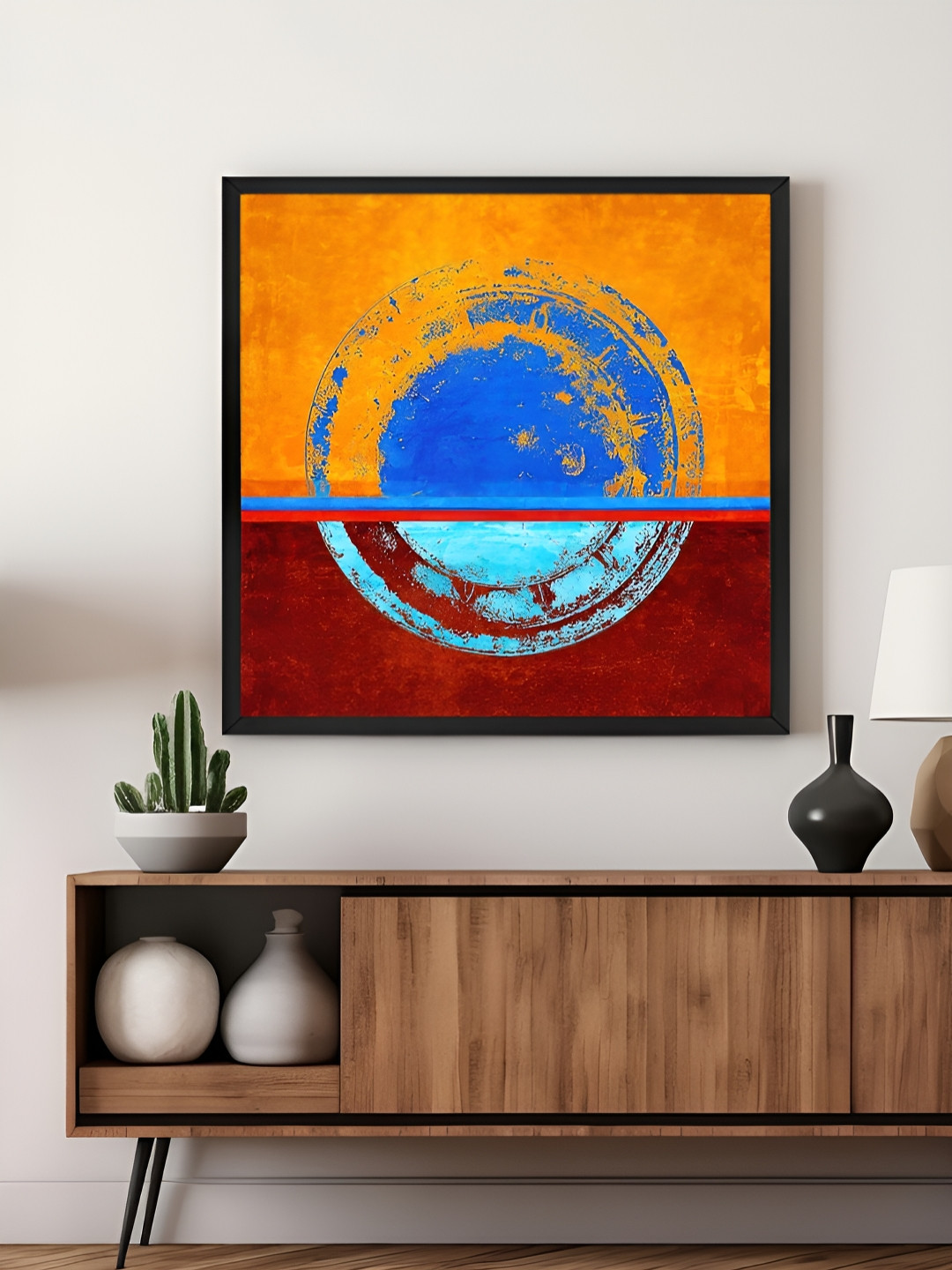 999Store Yellow & Maroon Minimalist Abstract Circle Canvas Painting Wall Art