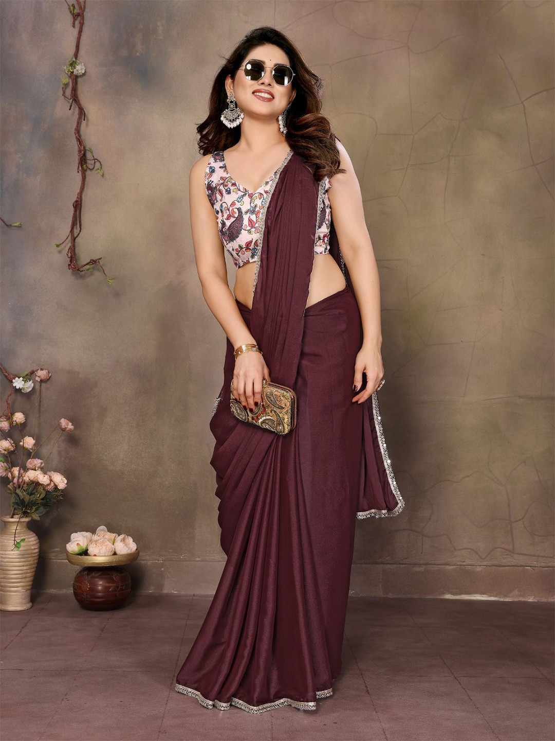 PHORIA STYLE Embellished Border Saree With Blouse Piece