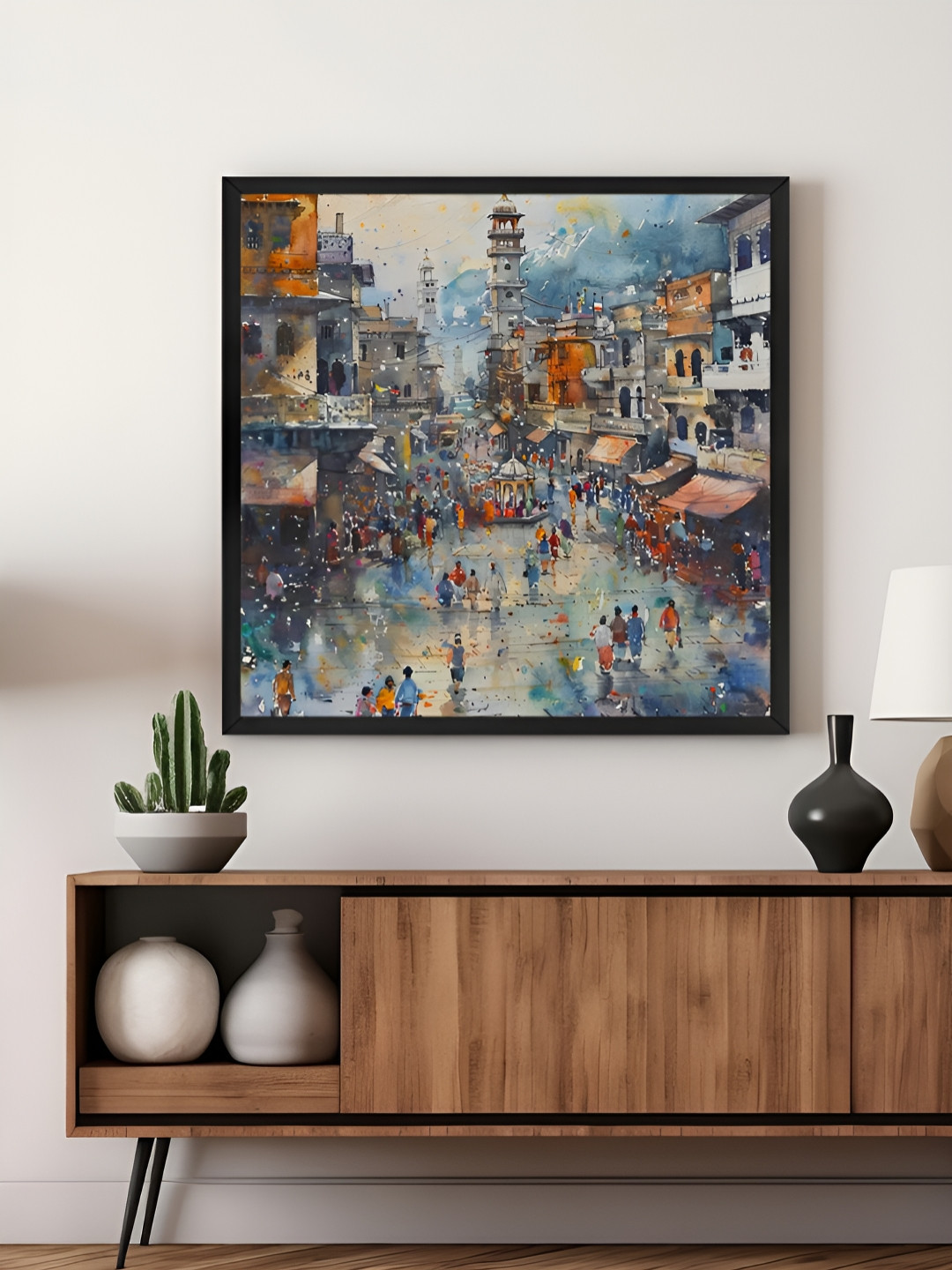 999Store Blue & Orange Bustling Bazaar In The Heart Of The City Canvas Wall Art