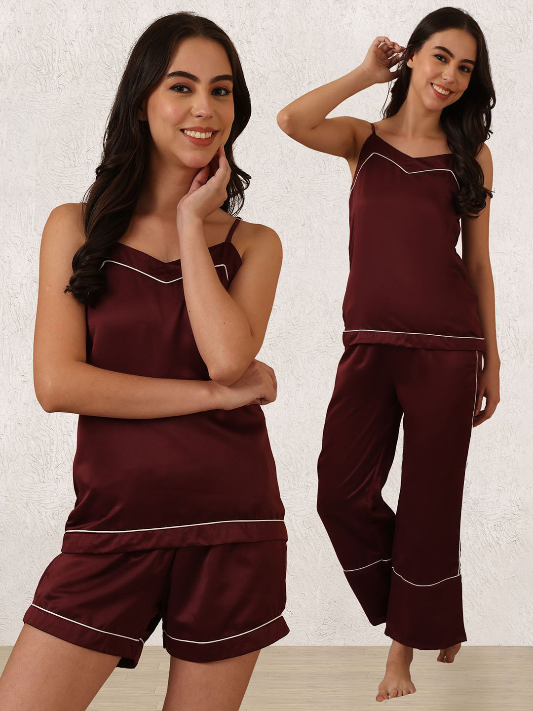 ETC Women Satin Top & Pyjama With Shorts Night suit