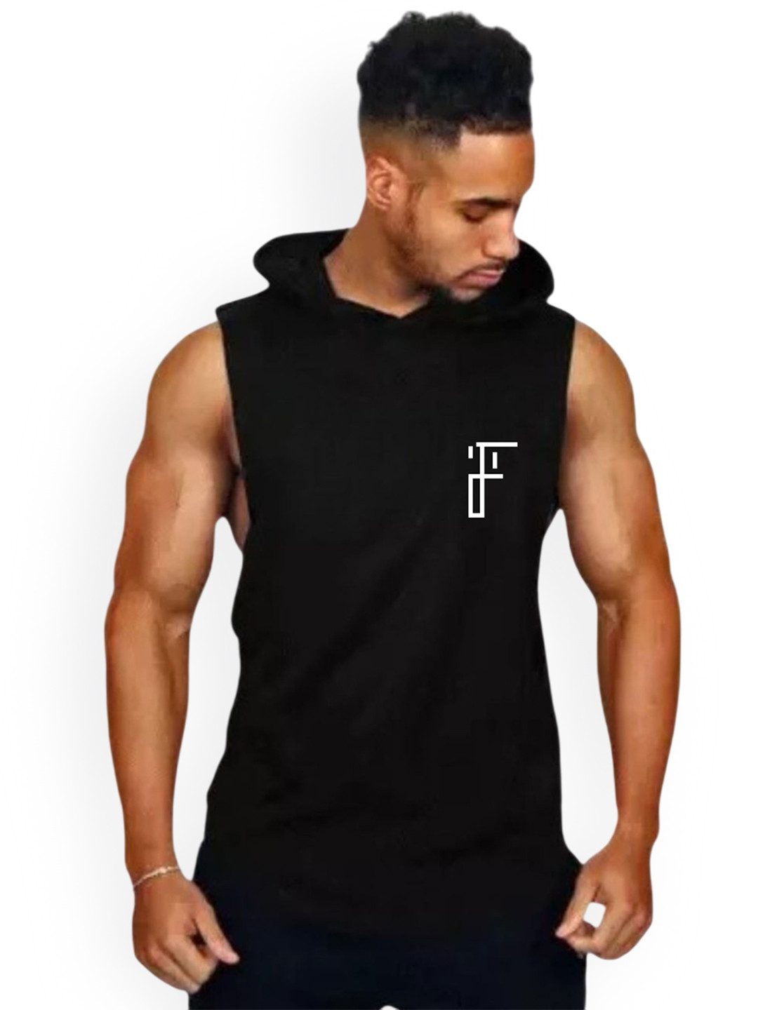 Fashnobic Forever Alone Back Printed Hooded Neck Gym Vest FB-105_Back_pt-23