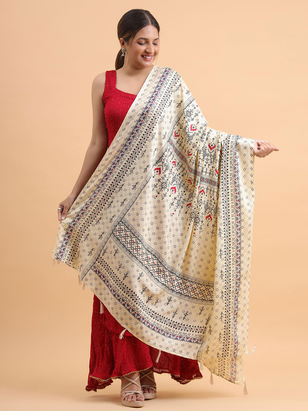 Moda Chales Indigo Mosaic Heritage Ethnic Motifs Printed Pure Cotton Dupatta