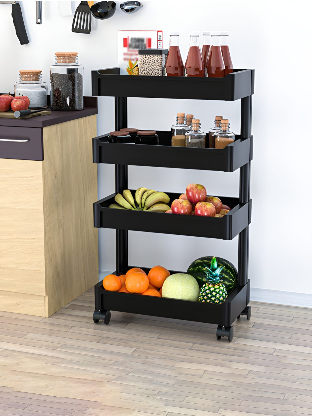 RUBOXA Black 4-Layer Safe Pack Fruit and Vegetable Basket