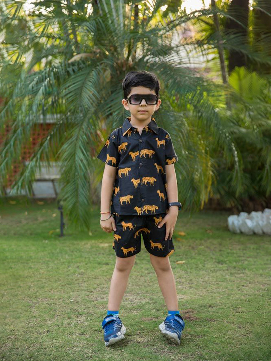 CORD OF LOVE Boys Cheetah Printed Pure Cotton Shirt With Shorts