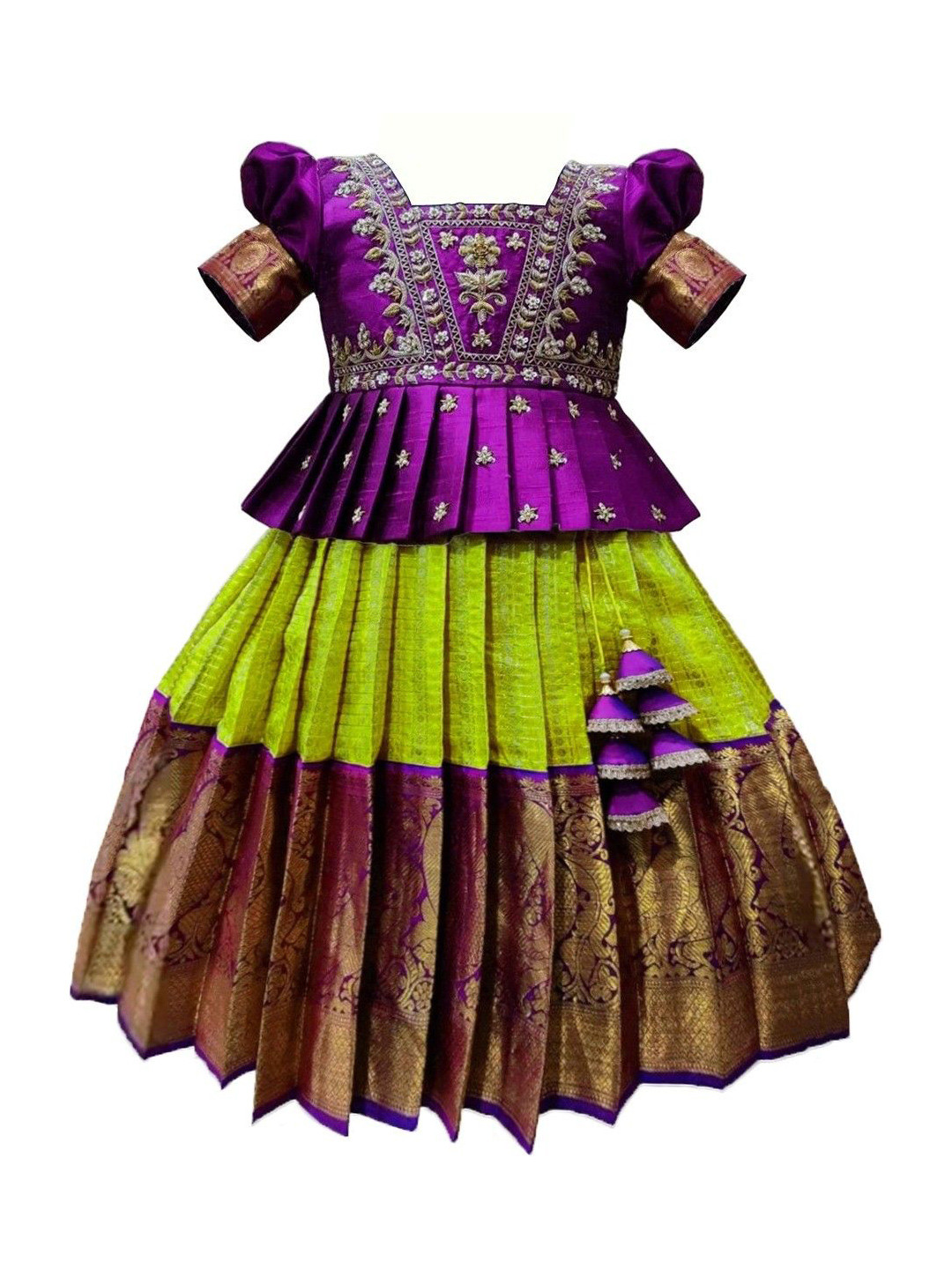 White Button Girls Embroidered Beads And Stones Cotton Ready to Wear Lehenga & Choli