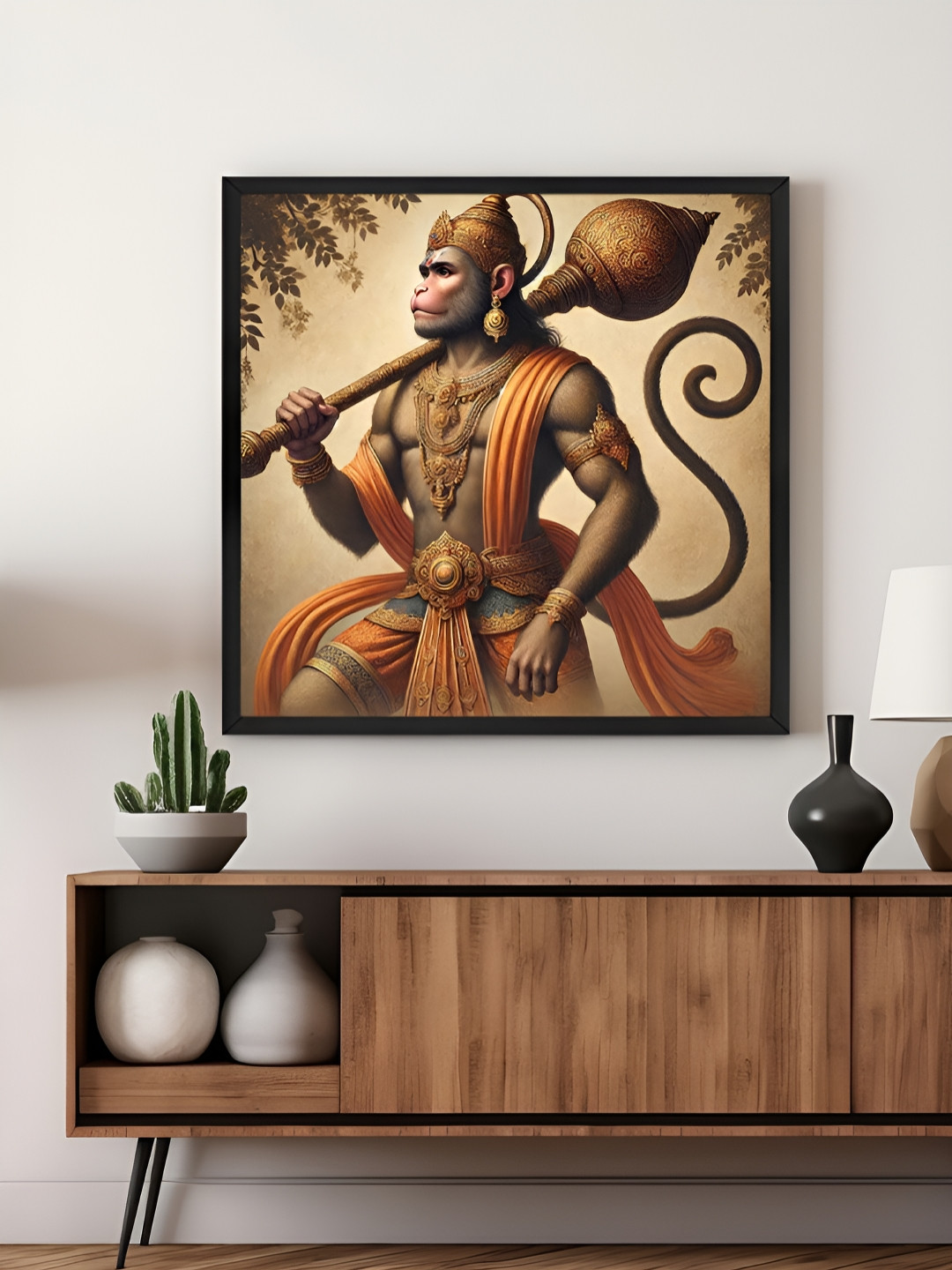 999Store Brown & Beige Lord Hanuman Canvas Painting Wall Art