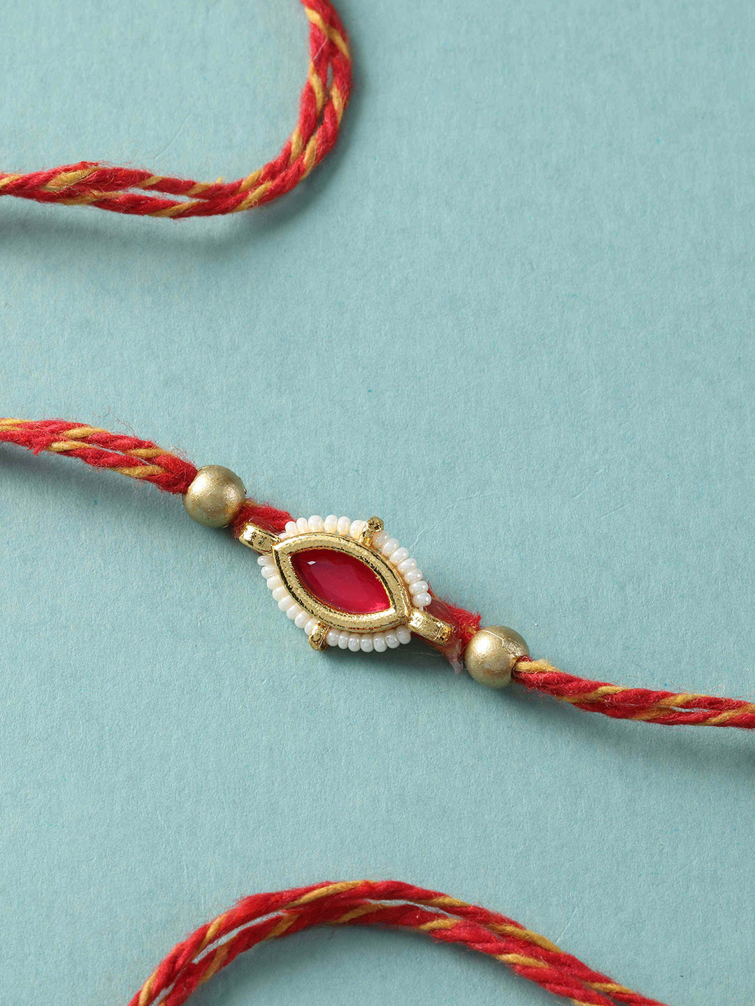 fnp Artificial Stones Studded And Beaded Thread Rakhi