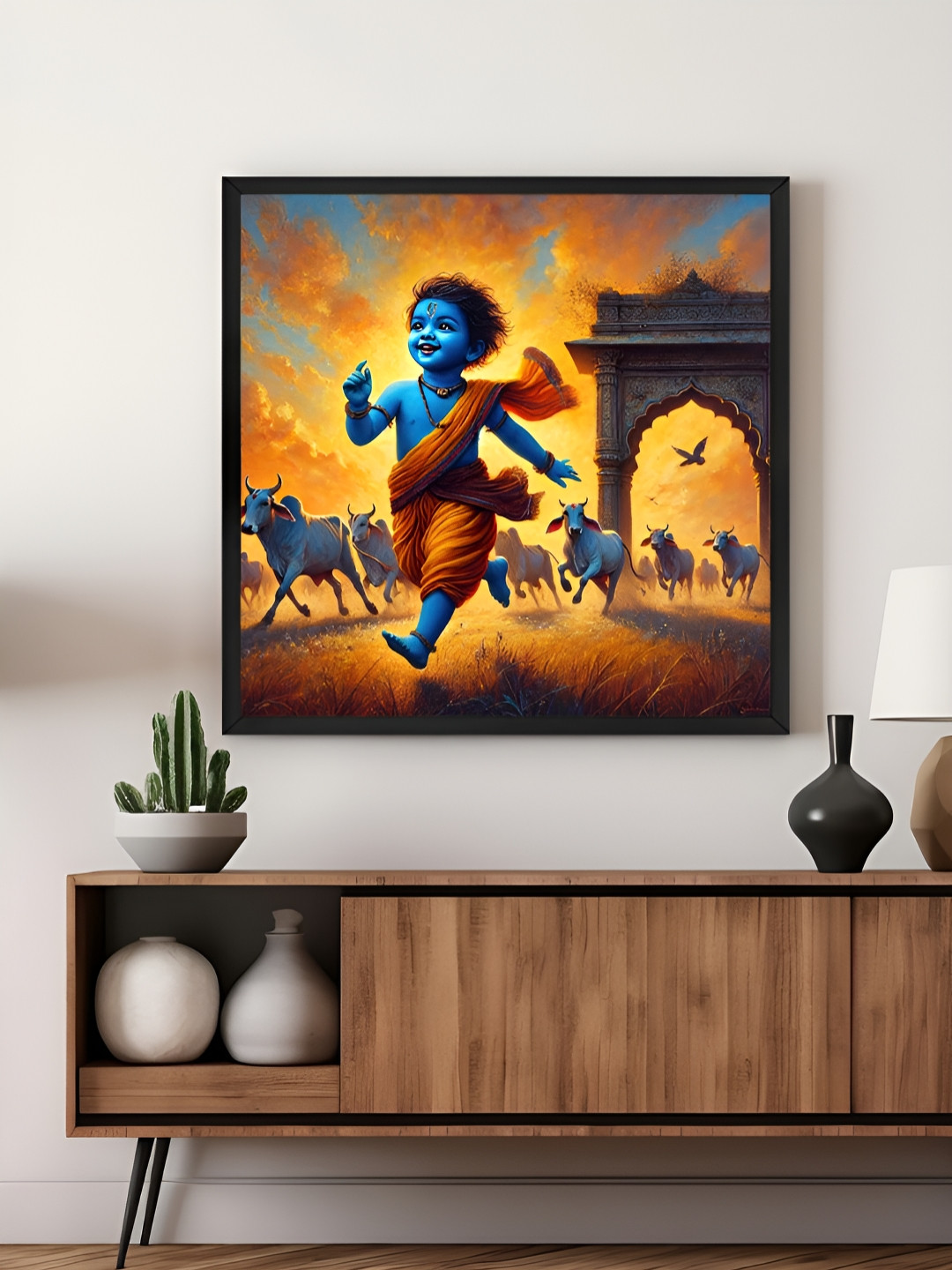 999Store Yellow & Blue Krishna Canvas Painting Wall Art