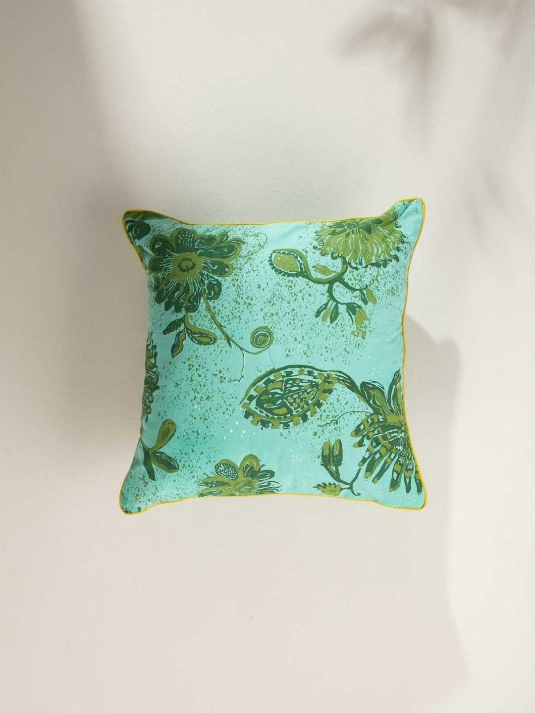 FREEDOM TREE Vidari Green Floral Printed Pure Cotton Square Cushion Cover