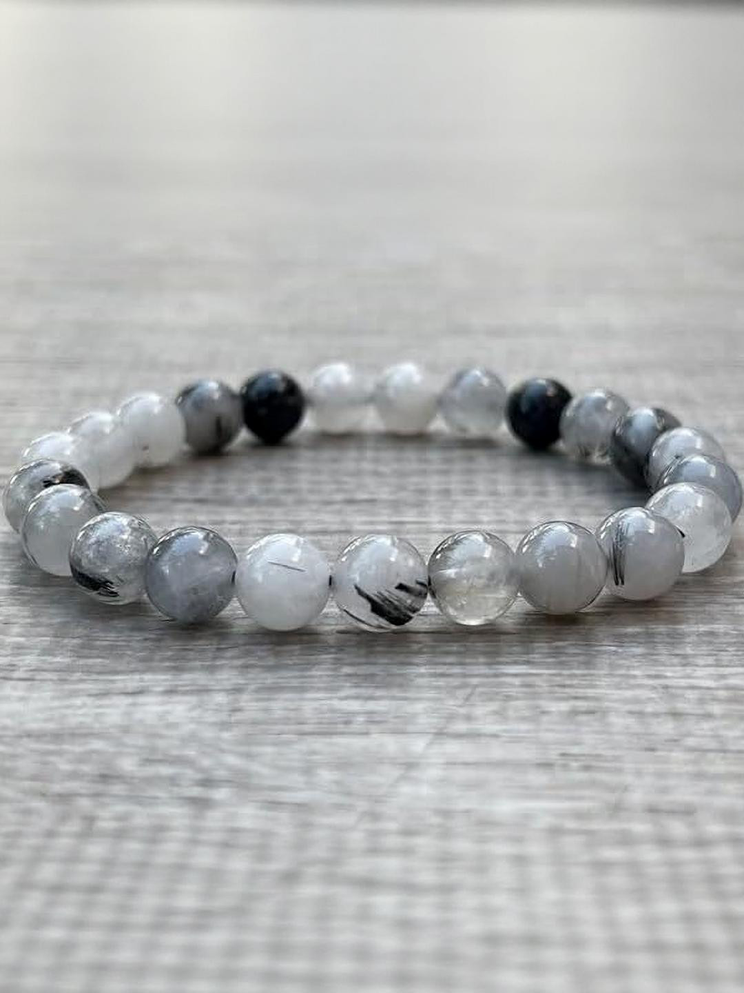 VIBESLE Unisex Multicoloured Elasticated Agate Beaded Bracelet