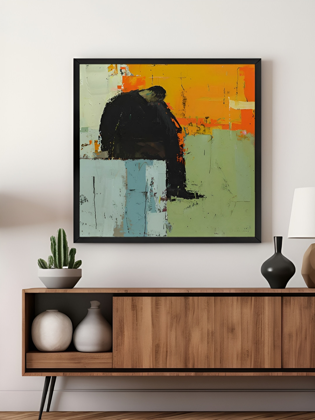 999Store Orange & Green Pensive Figure Canvas Wall Art