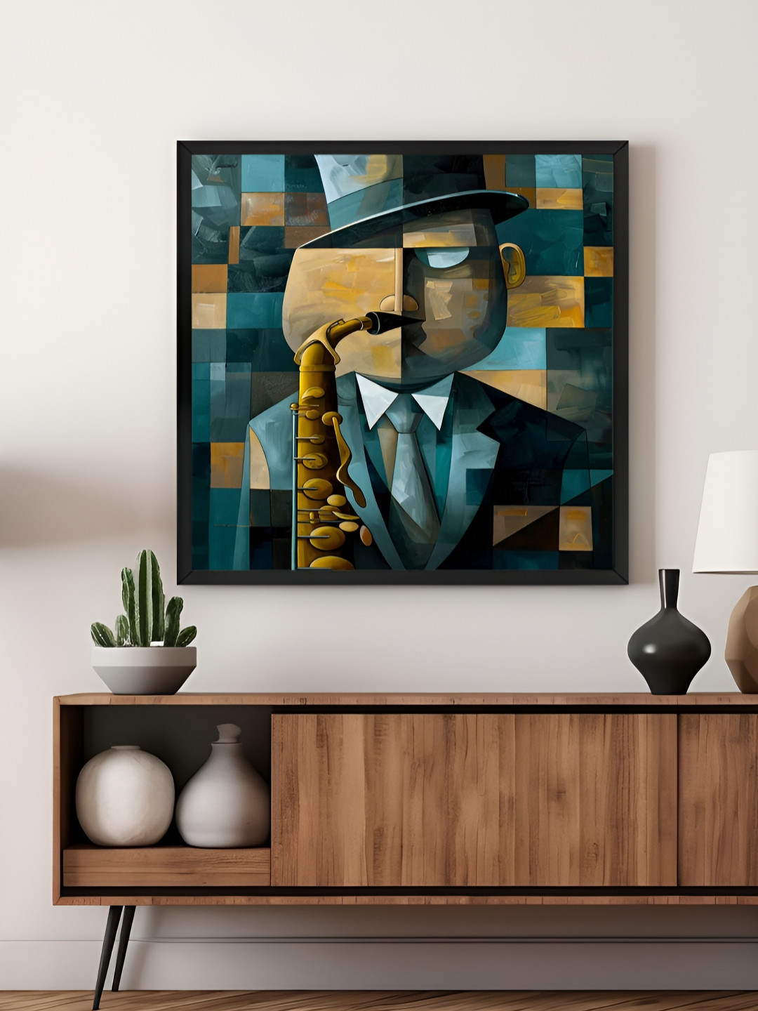 999Store Brown & Green Abstract Jazz Musician Canvas Wall Art
