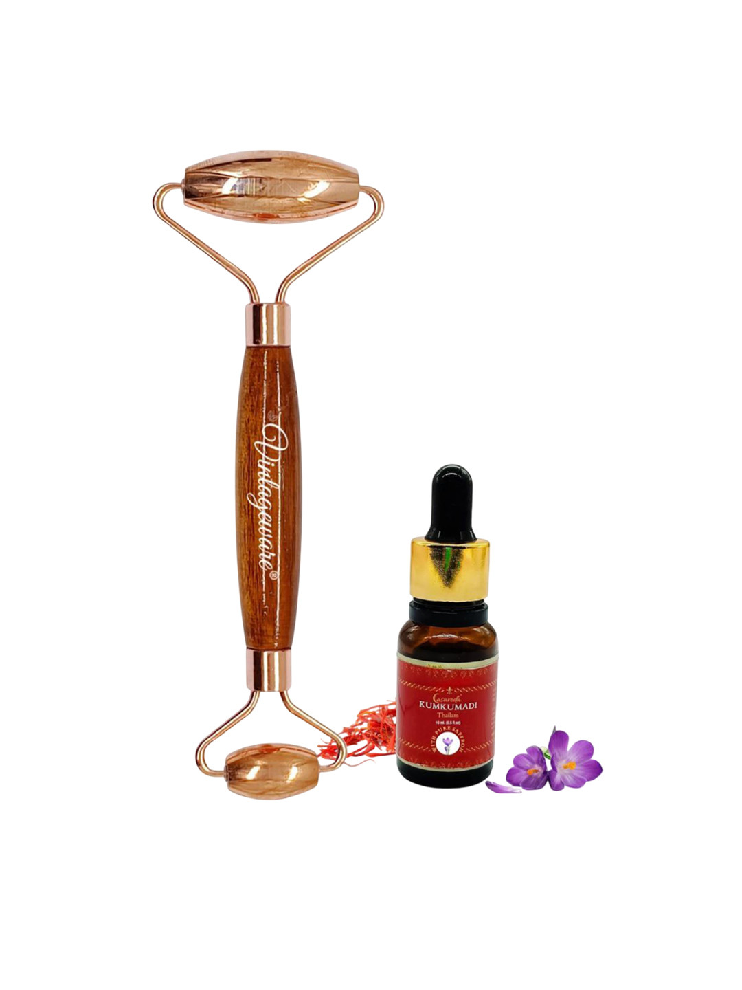 Vintageware Set Of 2 Kumkumadi Face Thailam Oil- 10 ml With Pure Copper Face Glow Roller