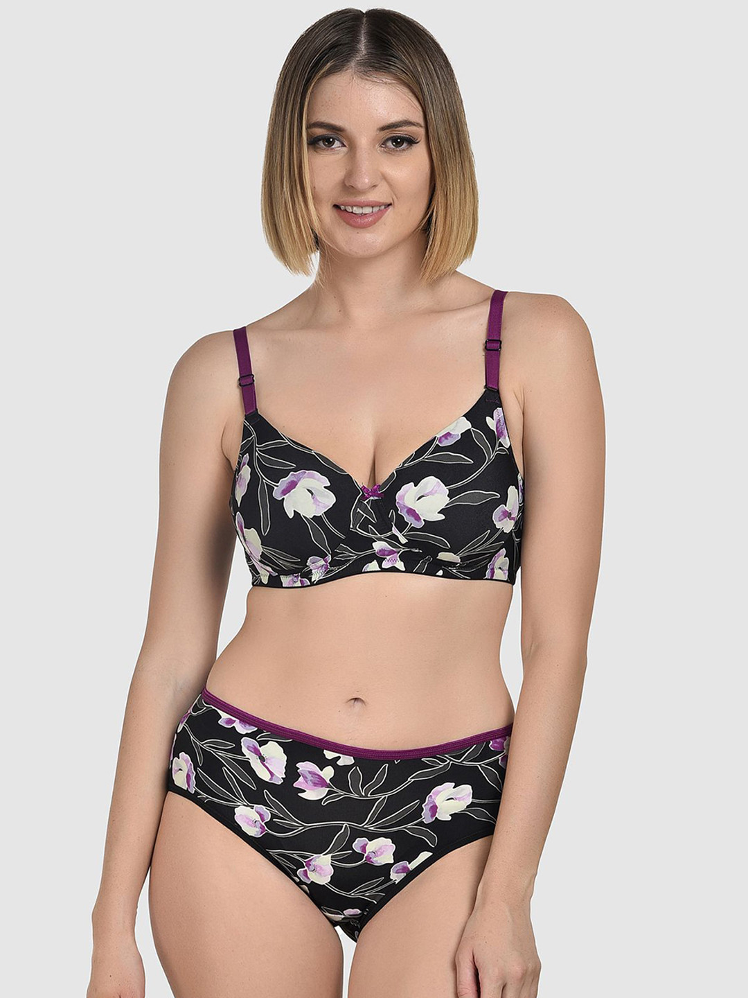 DressBerry Floral Printed Lightly Padded Non-Wired Lingerie Set SDS-6069