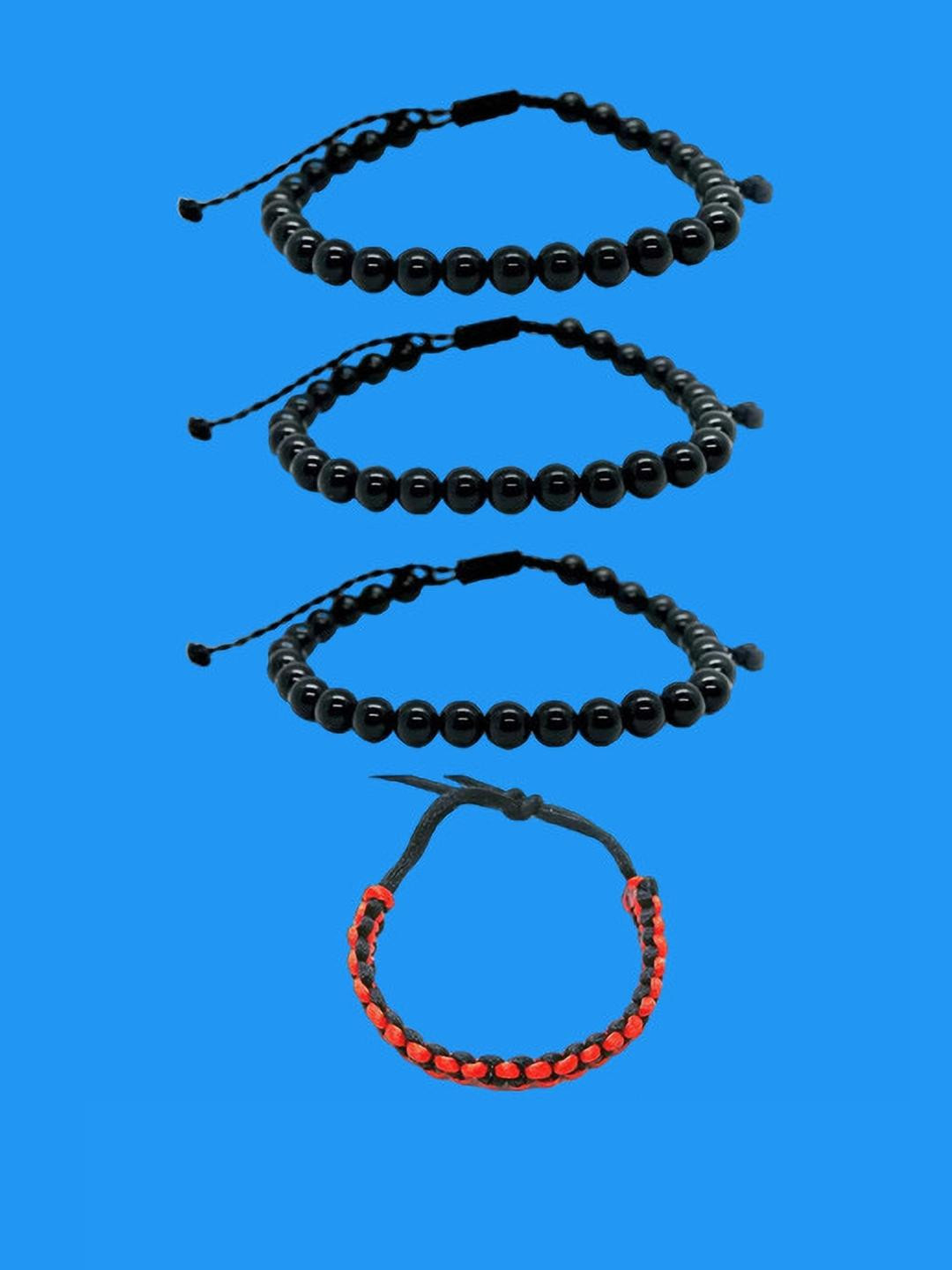 Dynamic Retail Global  Men's Black Beaded Bracelet Pack of 4