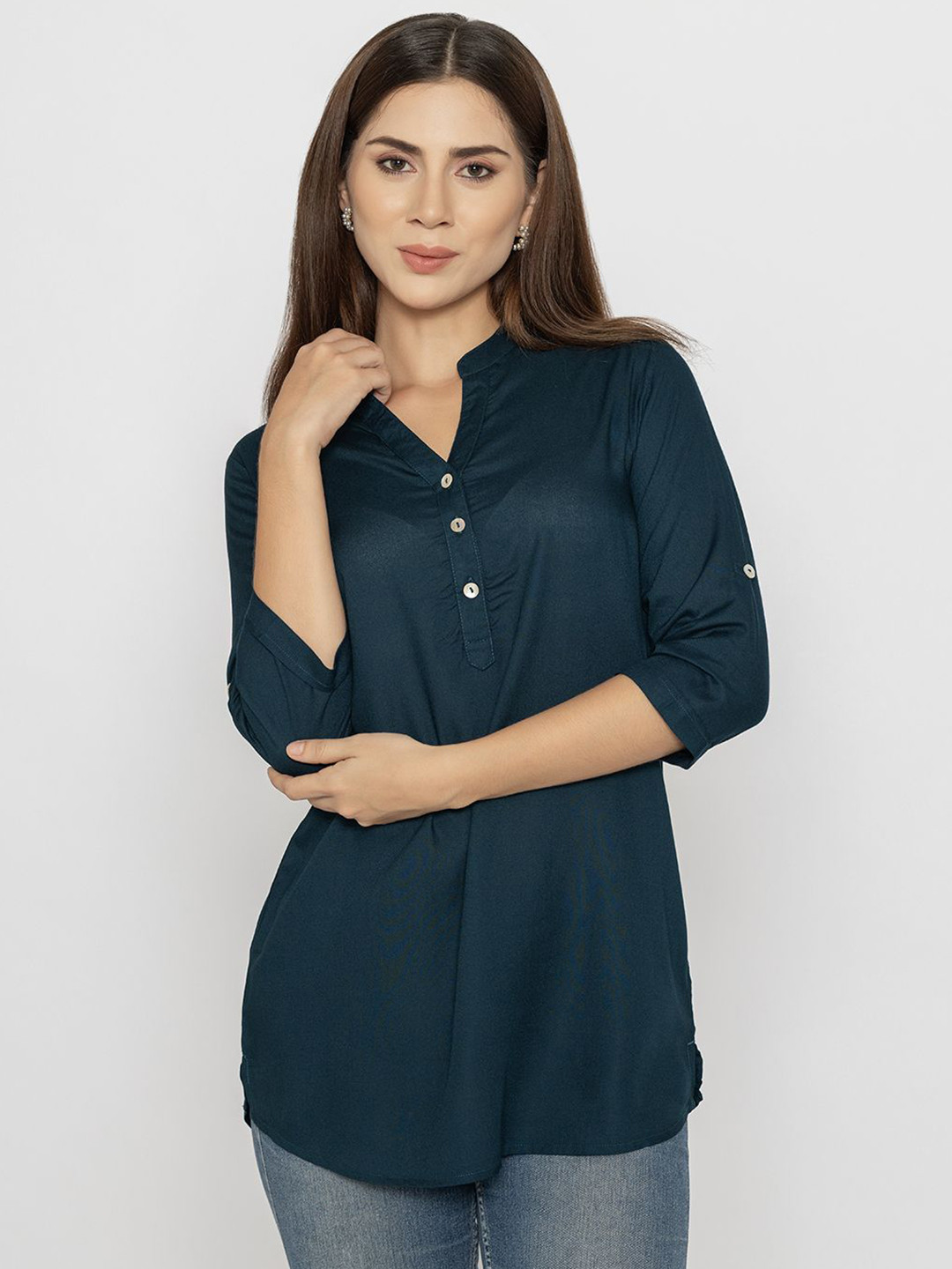 Bonjour Women Mandarin Collar A-Line Kurti