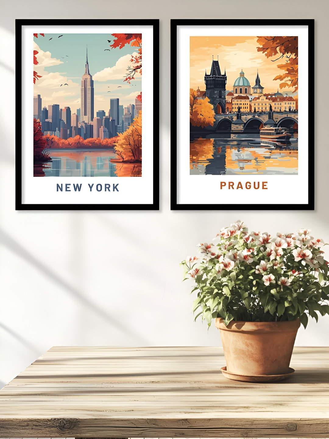 Kotart Blue & Orange 2 Pieces Travel Wooden Wall Arts