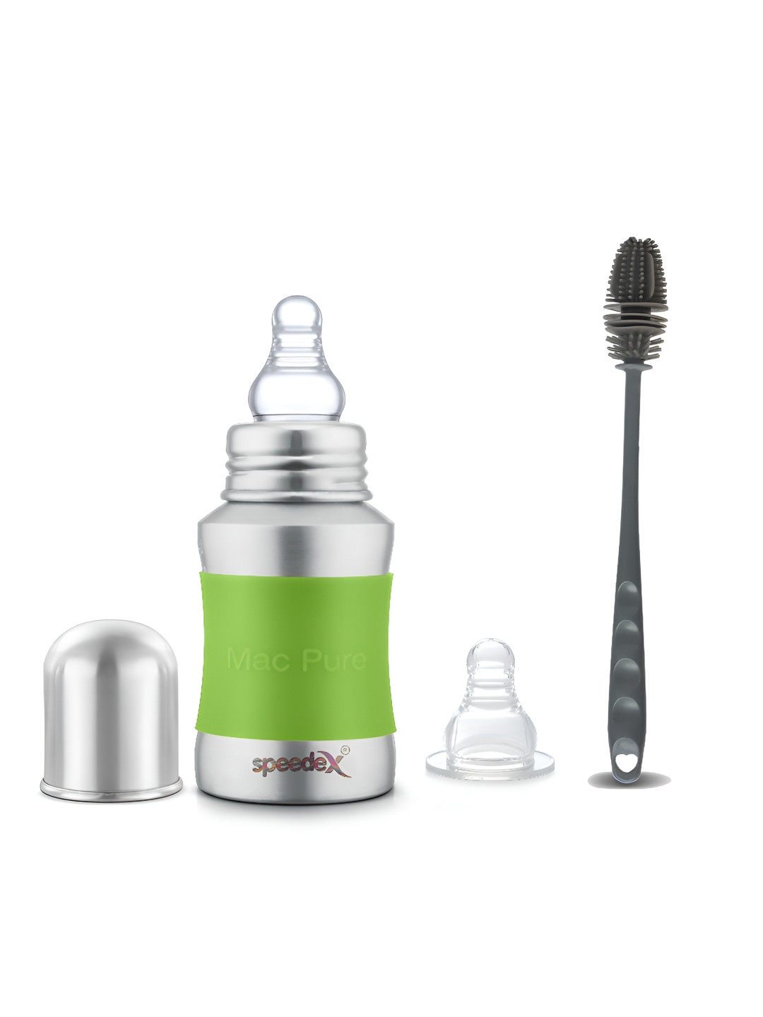 Speedex Kids Green Printed Stainless Steel Single Wall Vacuum Feeding Bottle Combo