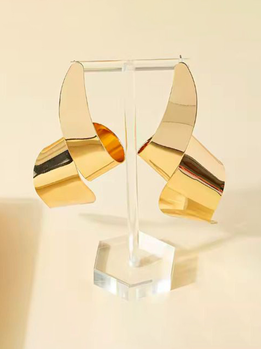 Nilu's Collection Gold Plated Twisted Contemporary Drop Earrings