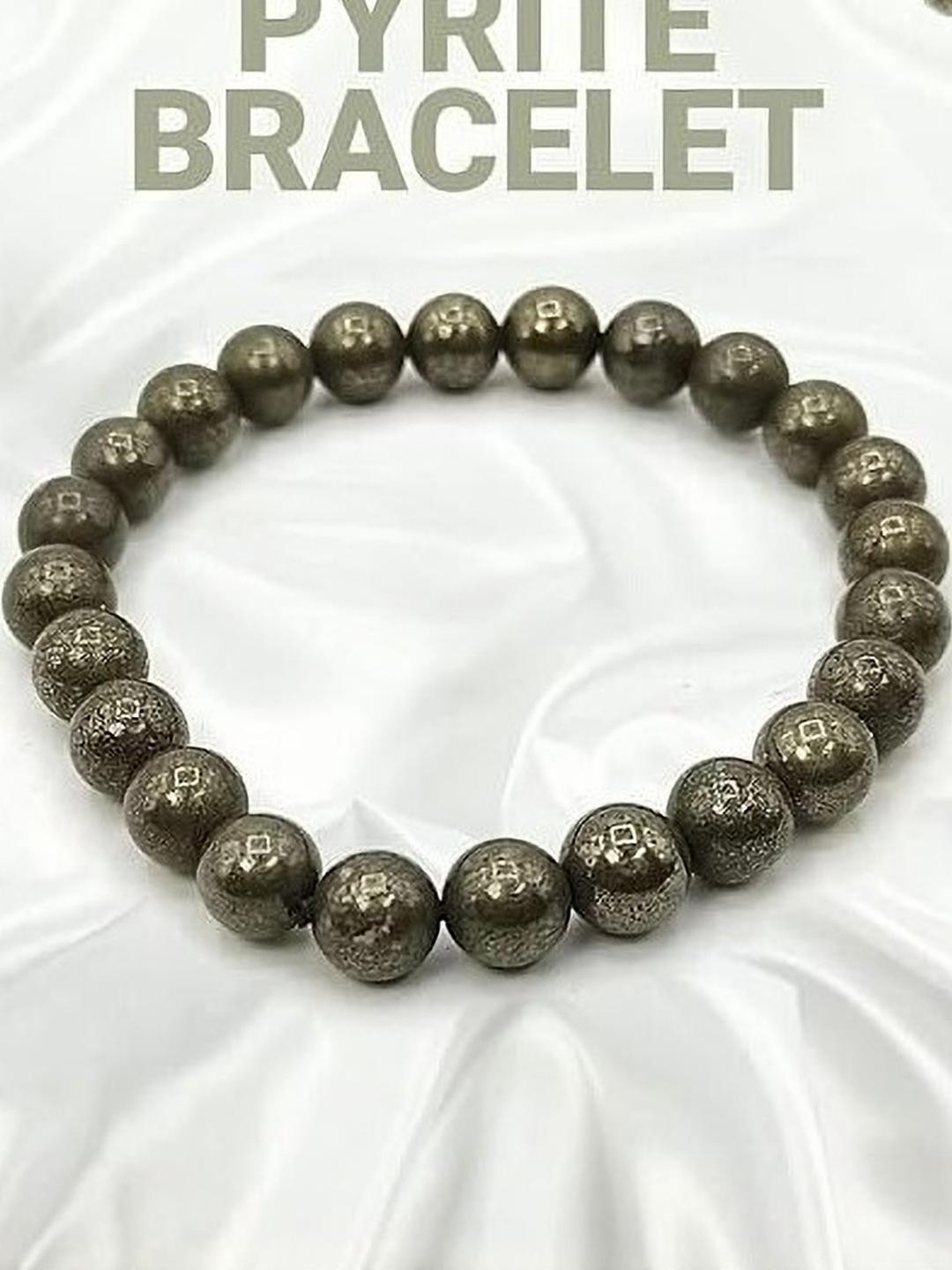 VIBESLE Men Silver Crystals Pyrite Bracelet