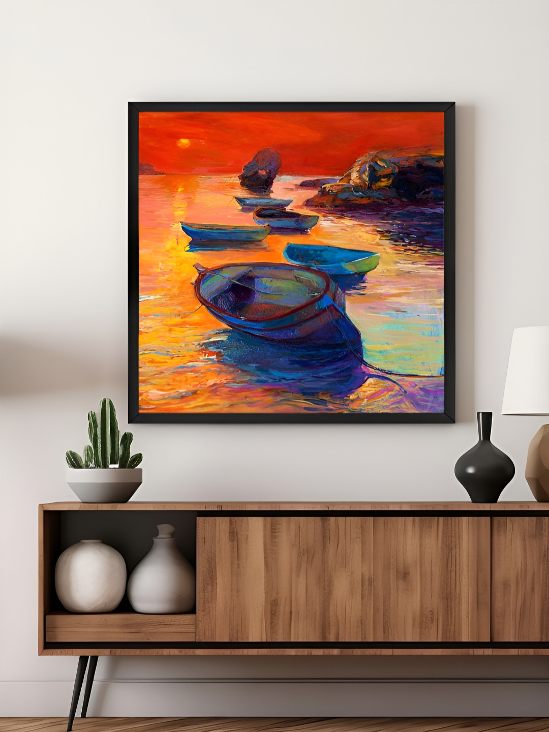 999Store Red & Yellow Canvas Abstract Faces Wall Art