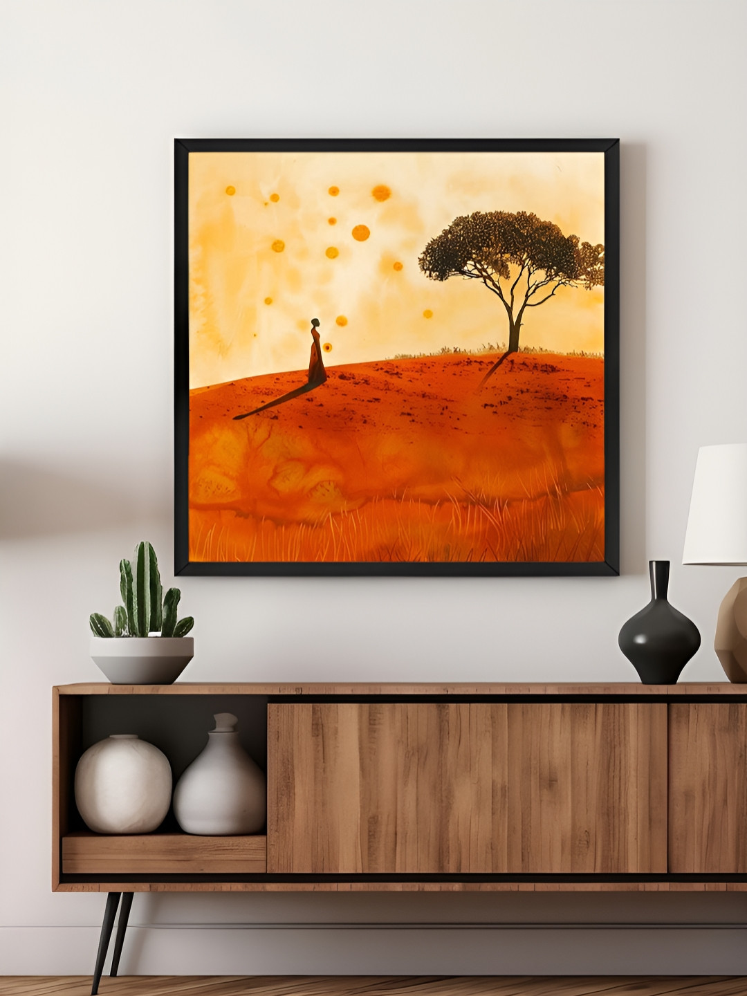 999Store Orange & Beige Woman Under Tree Canvas Painting Wall Art