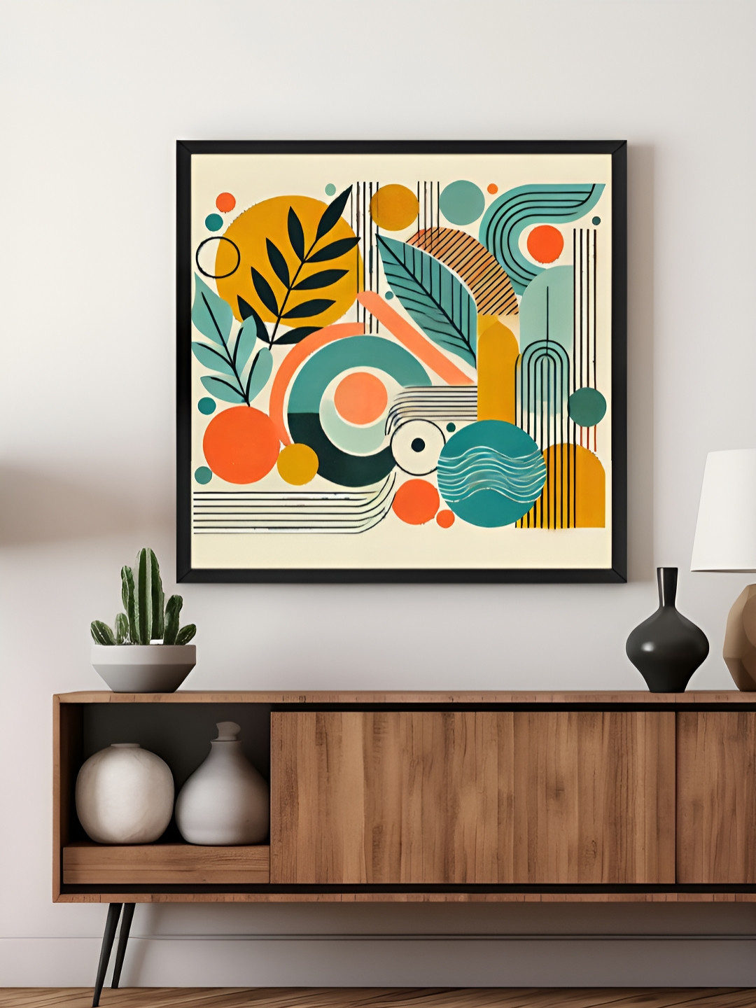 999Store Beige & Green Geometric Abstract Canvas Wall Art