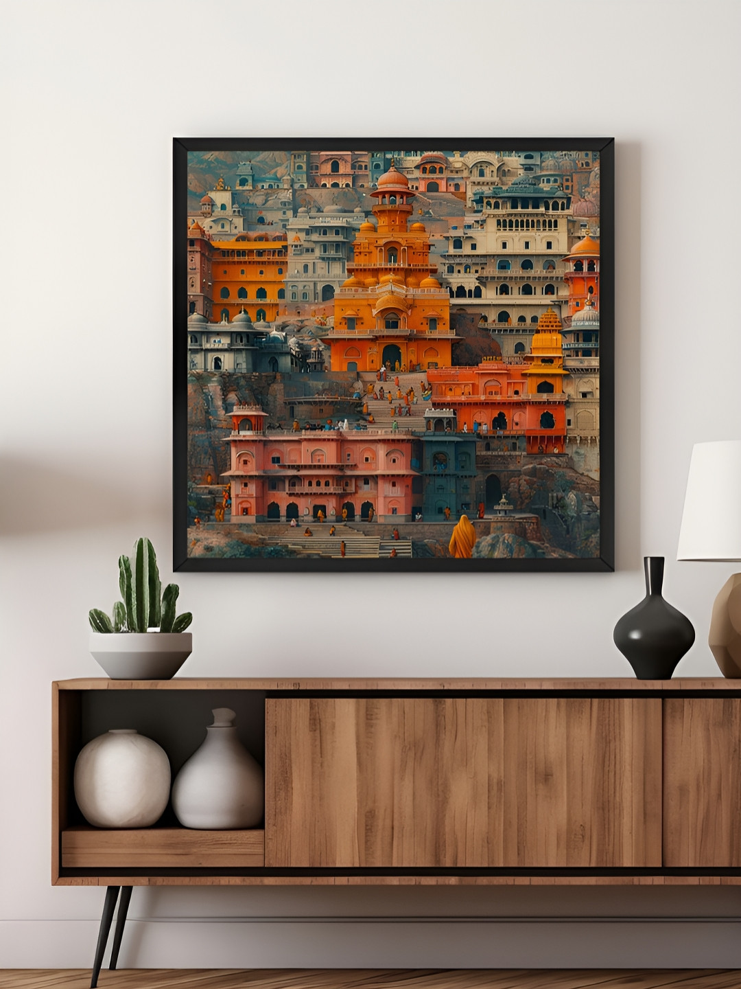 999Store Orange Colored & Grey Buildings Printed Canvas Wall Art