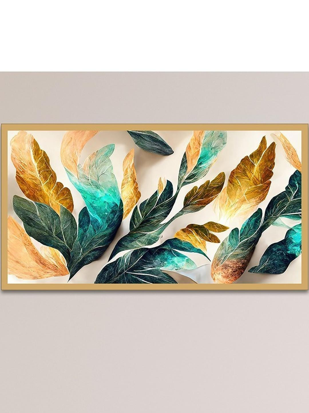 DEKORSTATION Gold-Toned & Turquoise Blue 1 Piece Canvas Other Wall Paintings