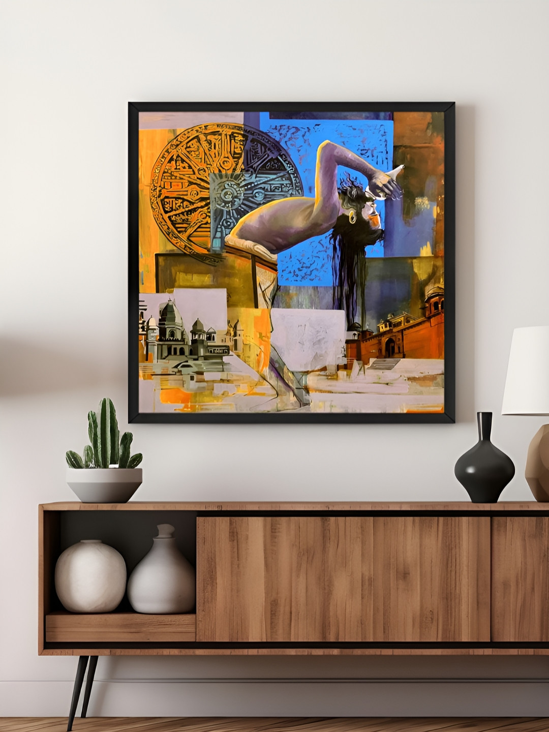 999Store Blue & Yellow Spirituality Printed Canvas Wall Art