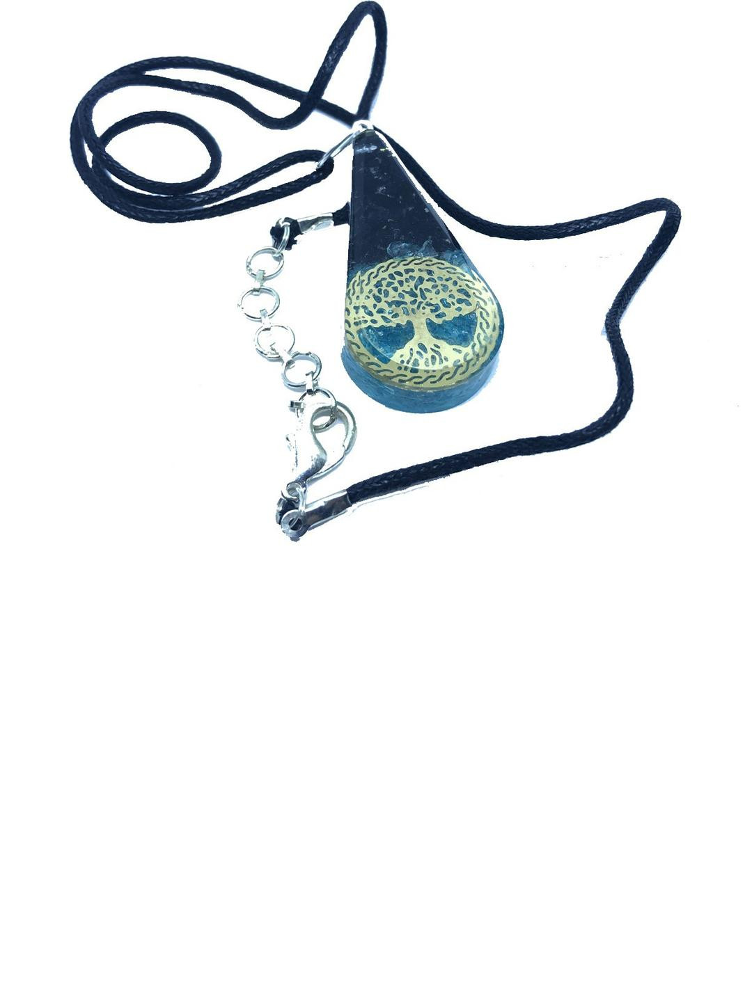 VIBESLE Adult's Blue Tourmaline Stone Silver Pleated Drop Shaped Pendant