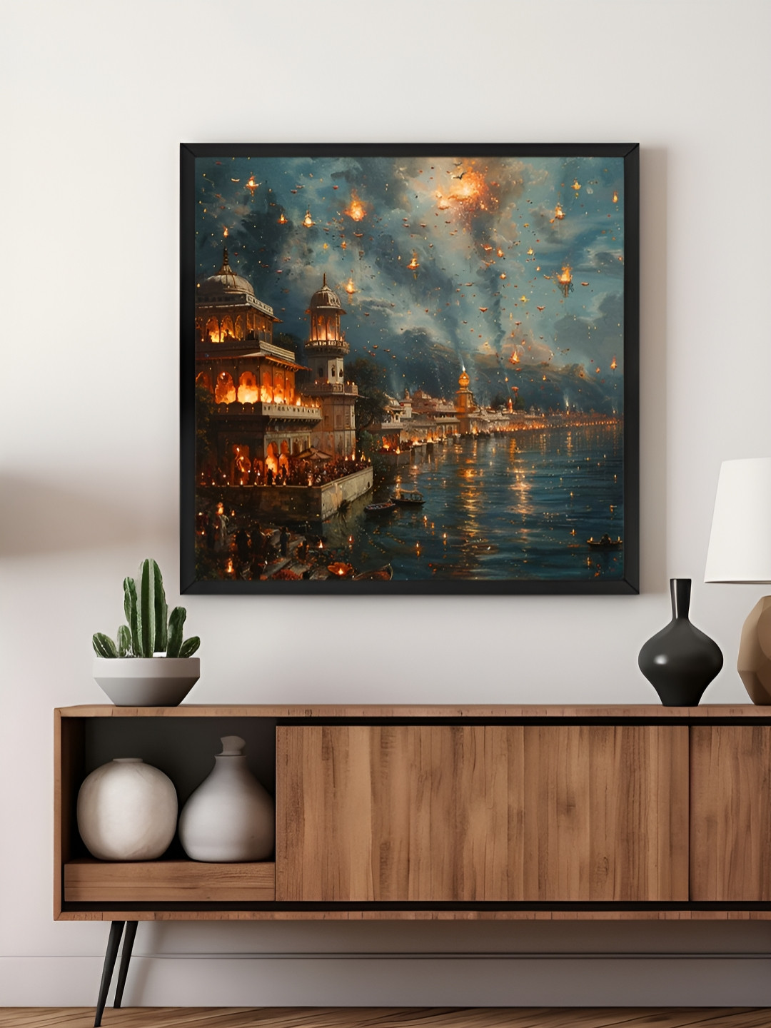999Store Blue & Orange City Of Lights Lit-Up Cityscape Canvas Painting Wall Art