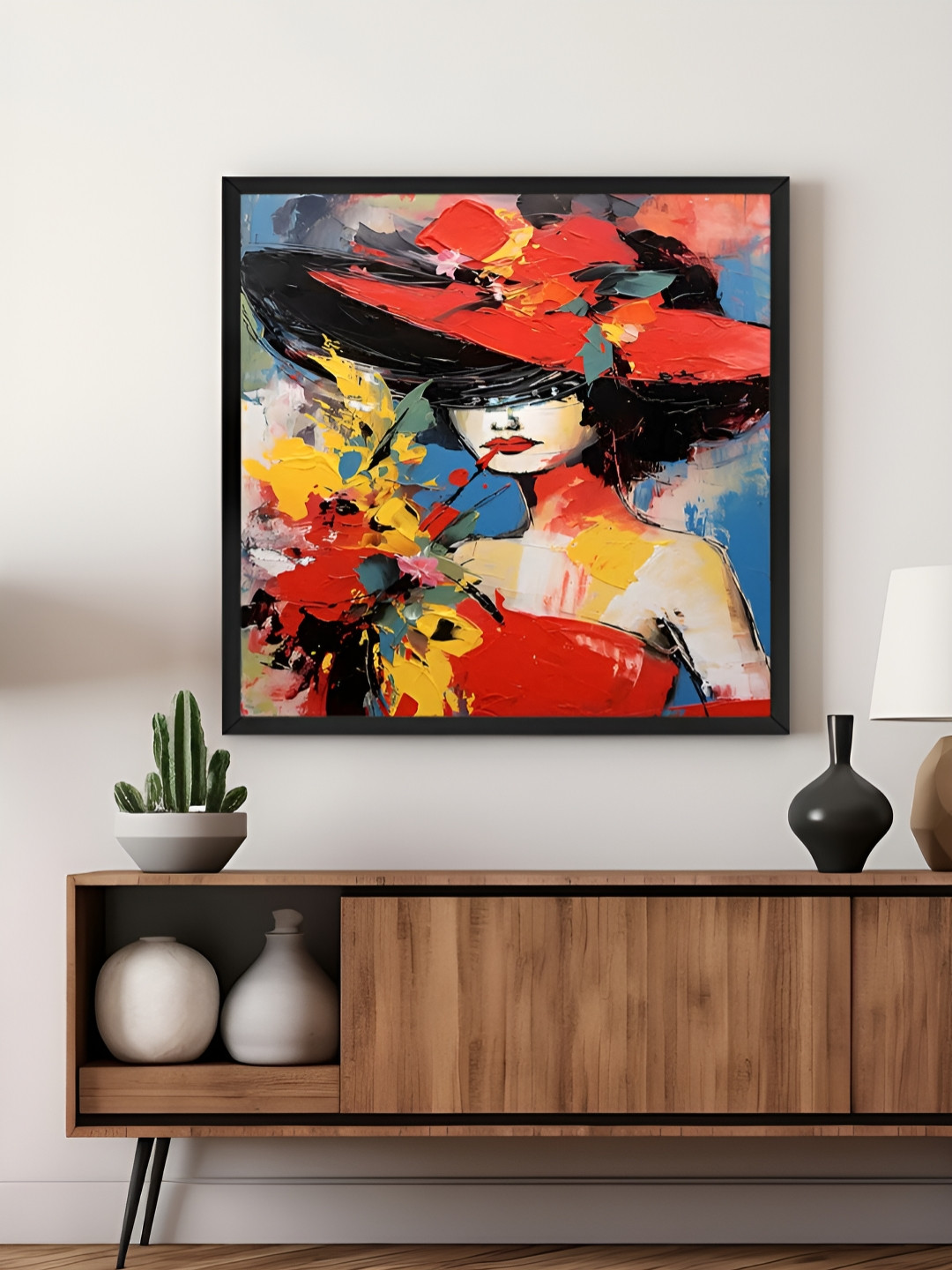 999Store Red & Blue Canvas Woman Portrait Wall Art