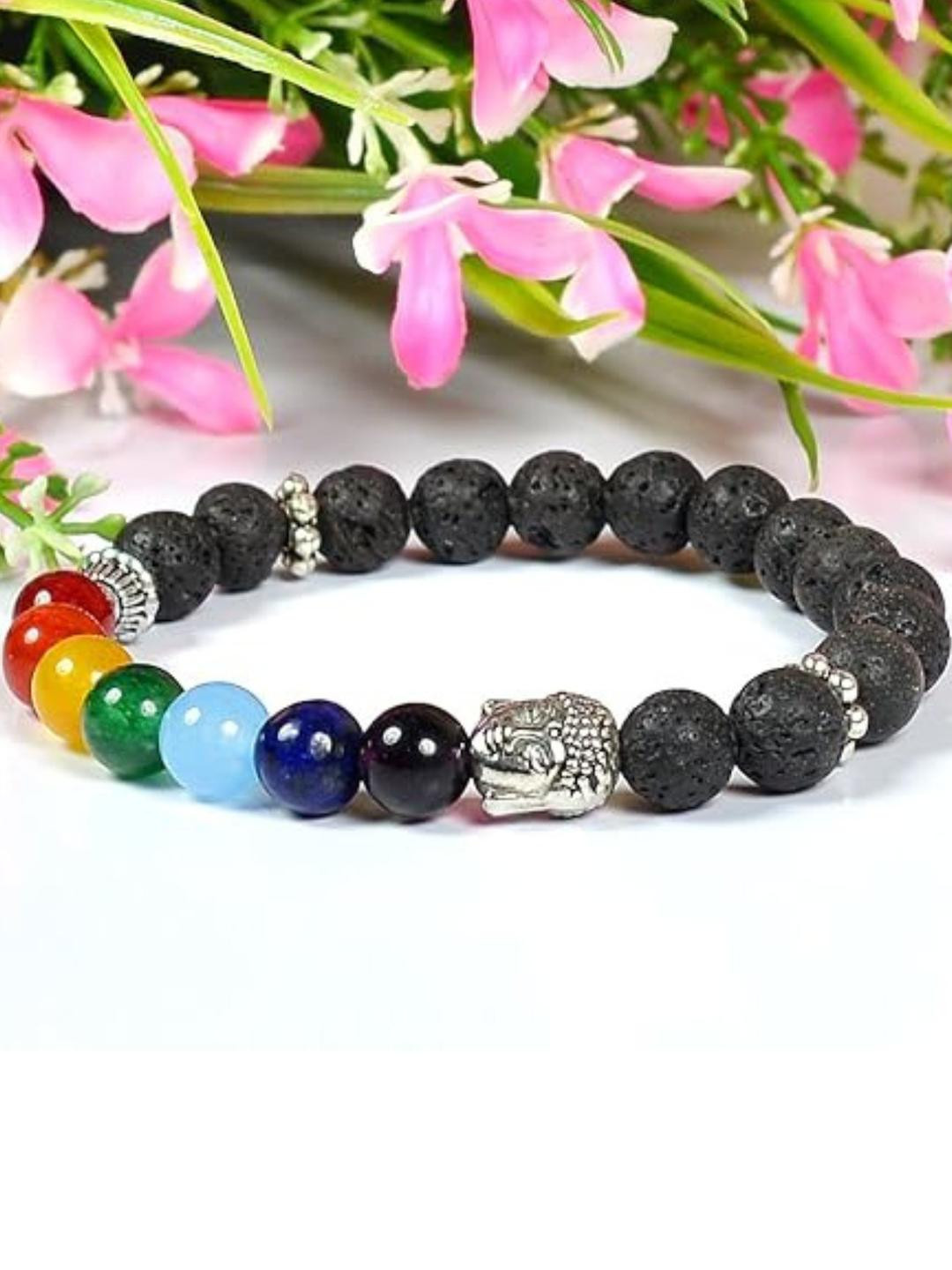 VIBESLE Unisex Black Crystals Elasticated Bracelet