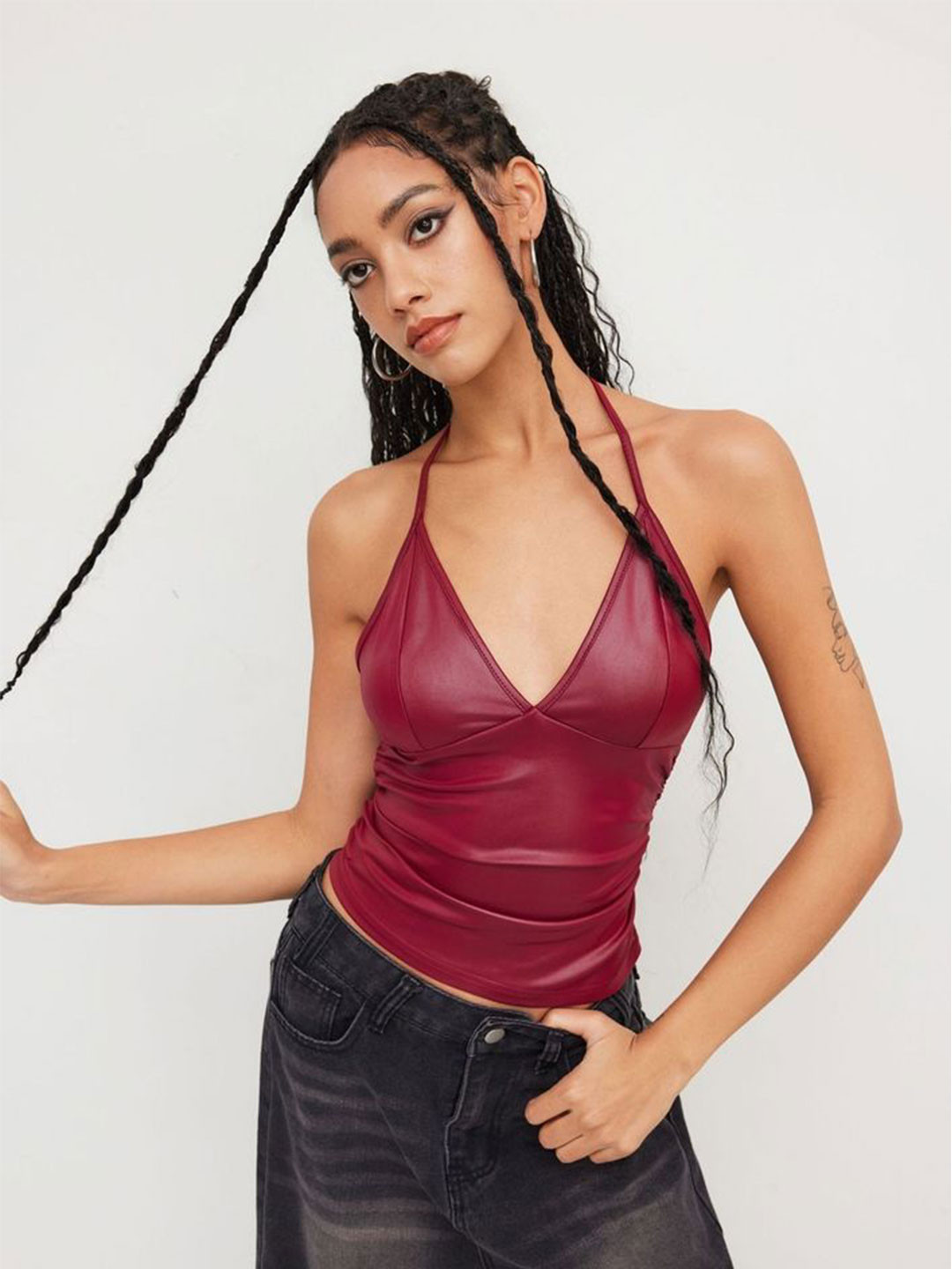 LULU & SKY Red Halter Neck Regular Top