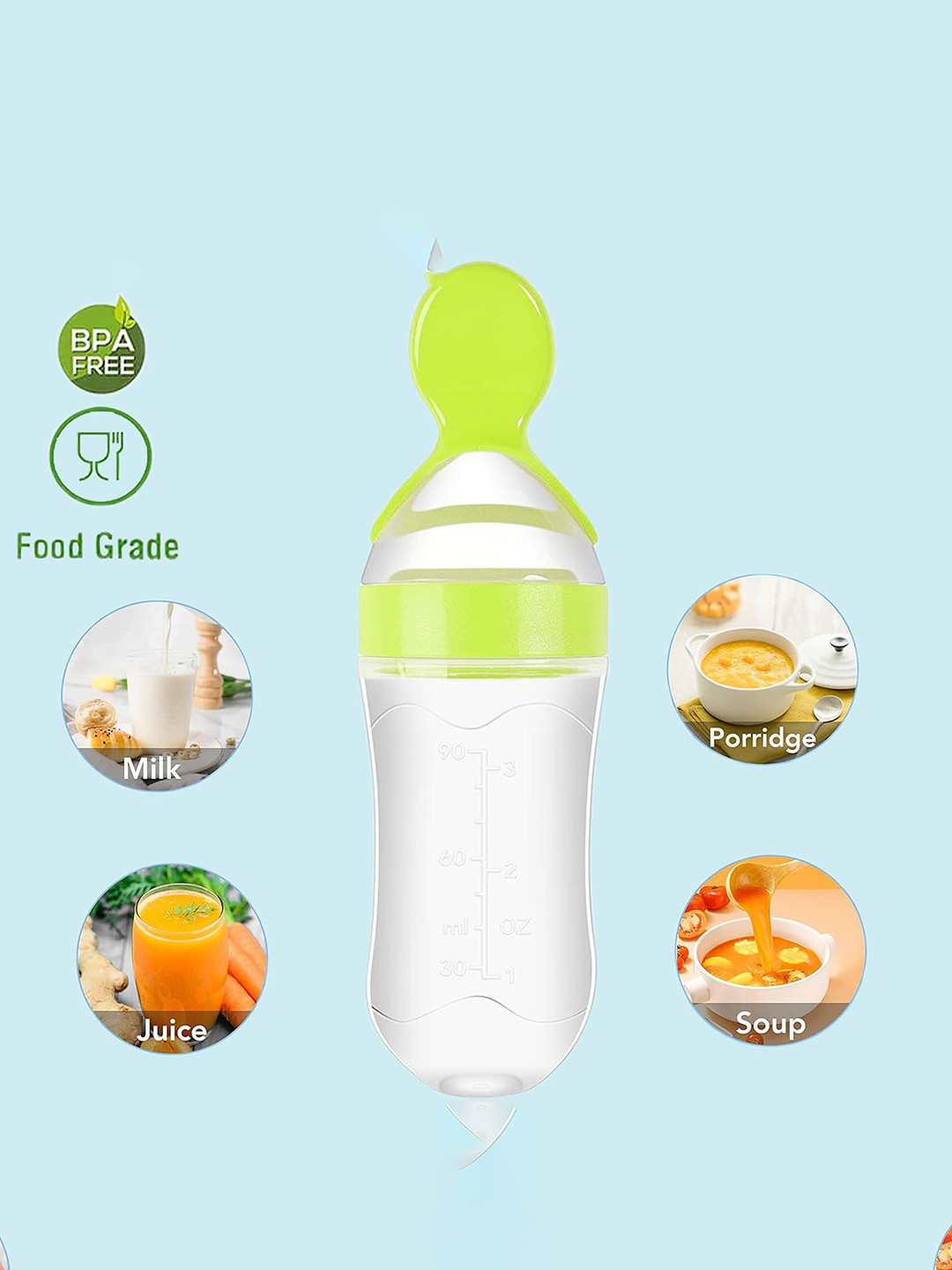 Joy Buzz Silicone Easy Squeezy Baby Food Feeder- 90 ml- Green