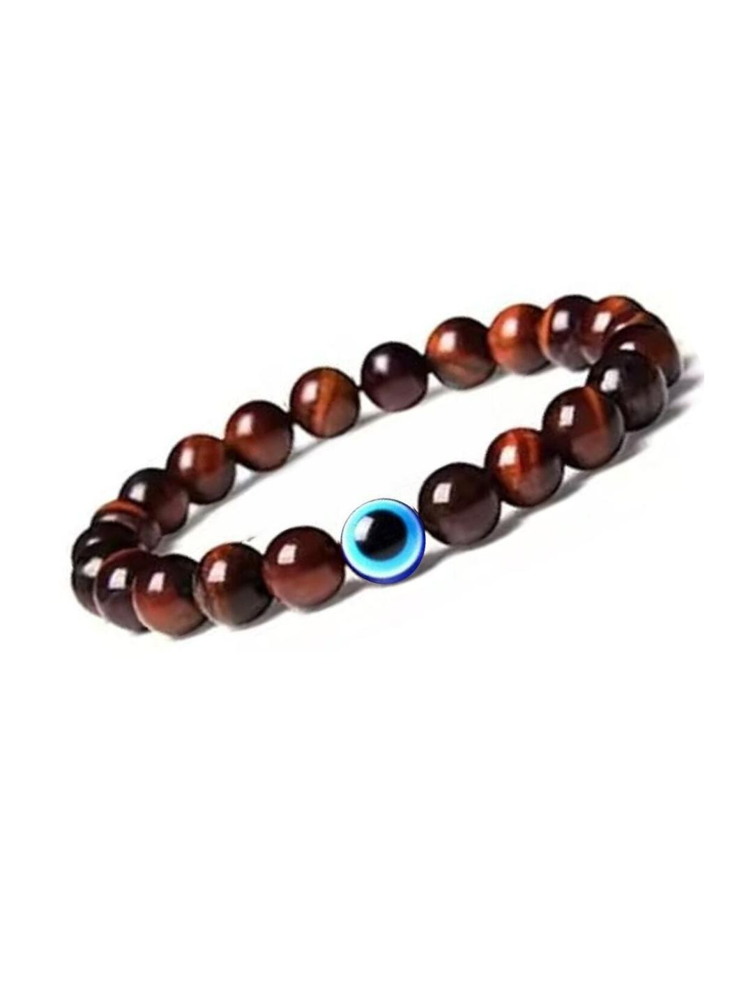 VIBESLE Red Tiger + Evil Eye Crystals Beaded Elasticated Bracelet