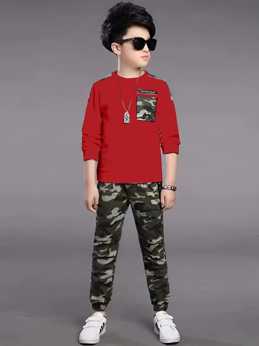 ZIKIGO Red Kids Cotton Printed T-shirt with Trousers