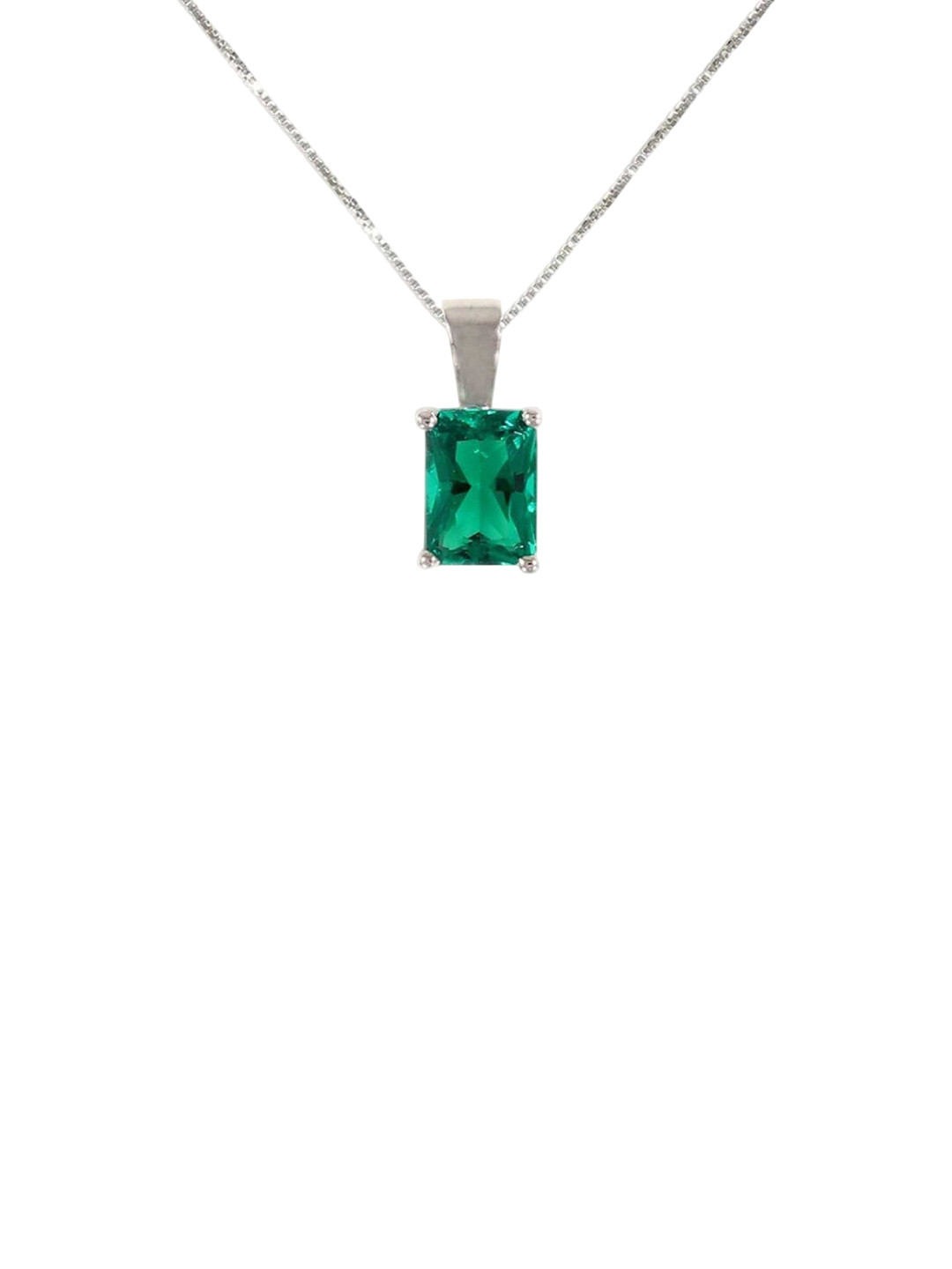 GenZcomplex Unisex Silver-Plated Square Shaped Emerald Stone Pendant